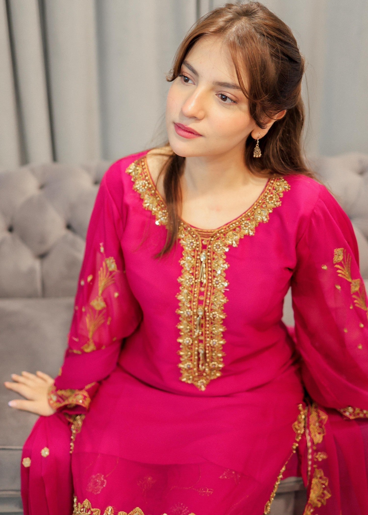 chiffon Kurta Set in Pink