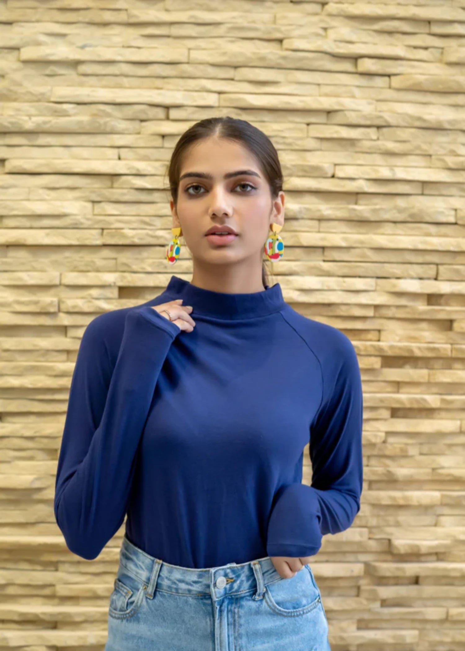 jersey knit Top in Dark blue