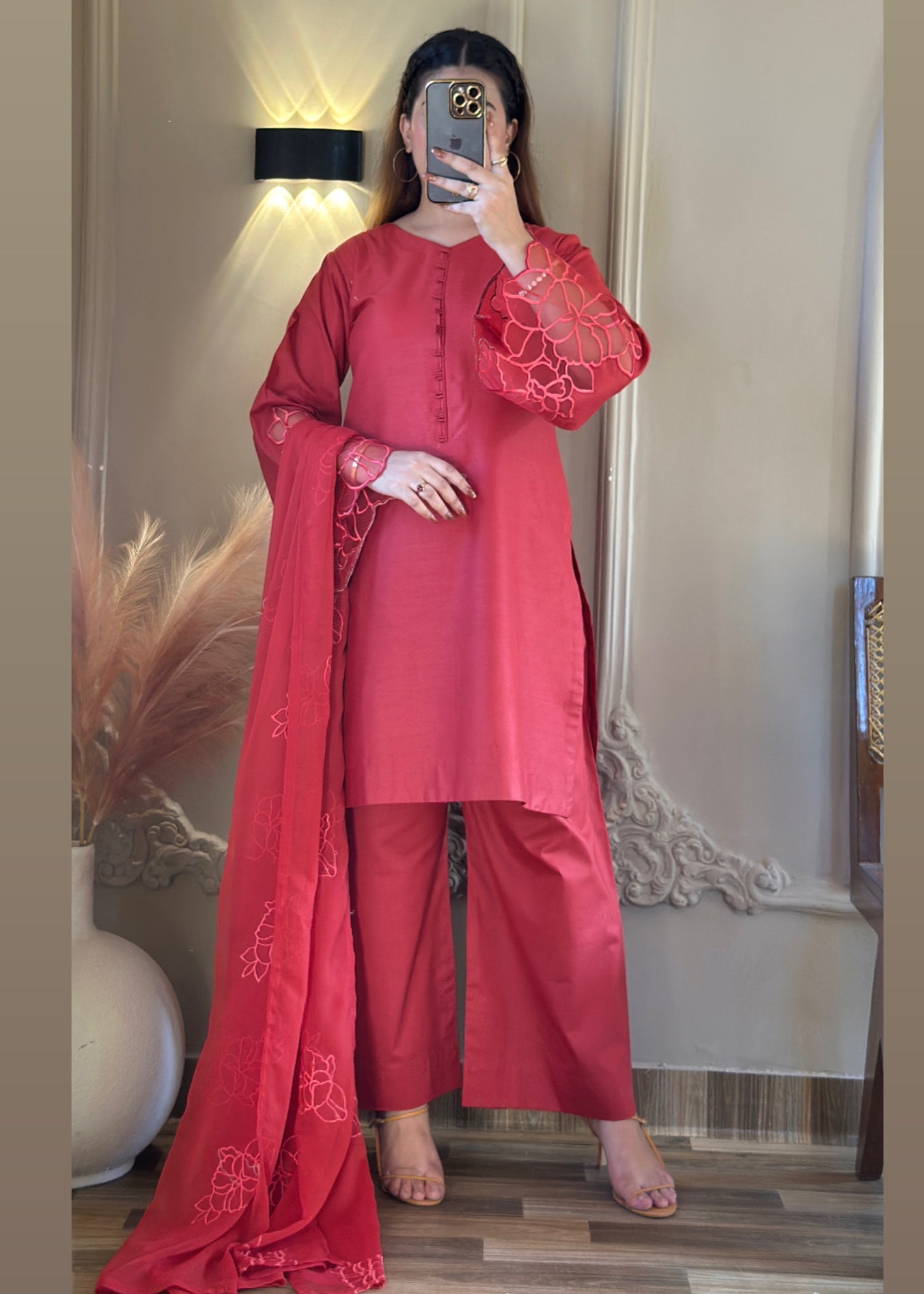cotton Kurta Set in Imperial red