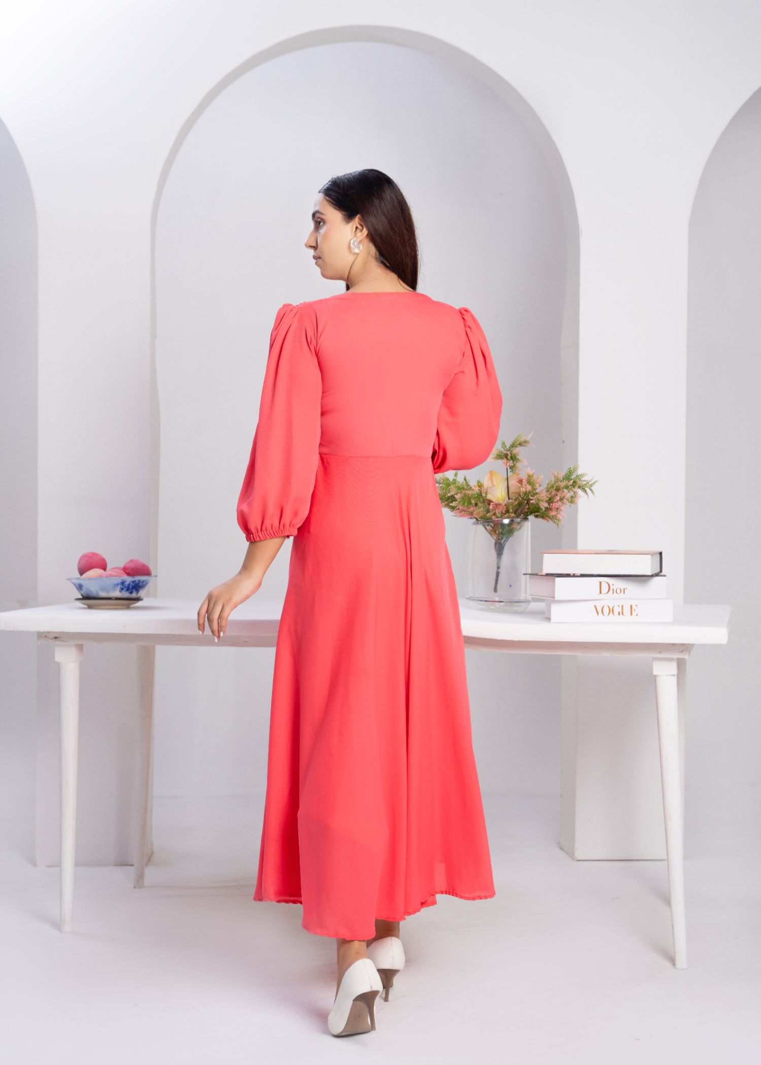 georgette Dress in Strawberry pink