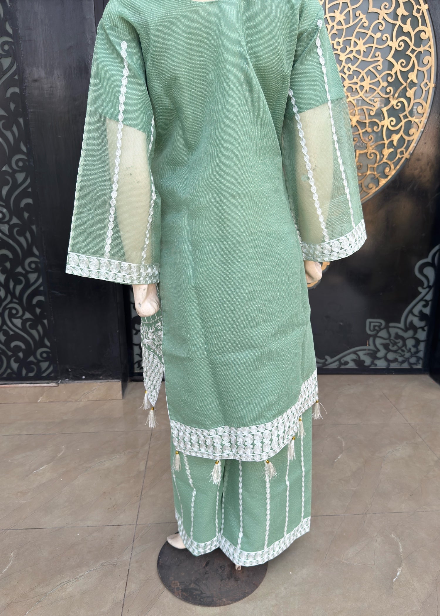 khaddi net Kurta Set in Mint green