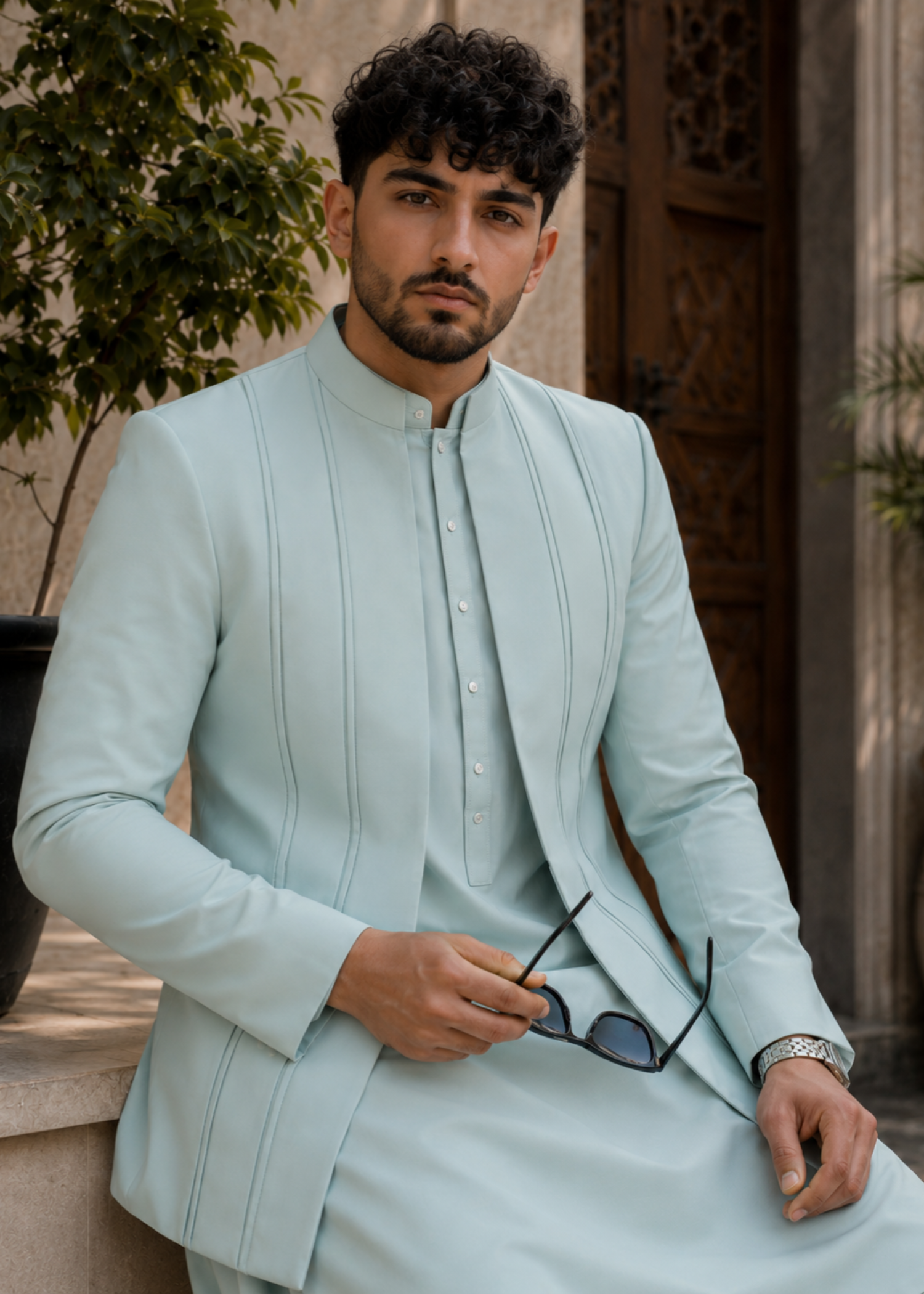 wash & wear Prince Coat in Mint green