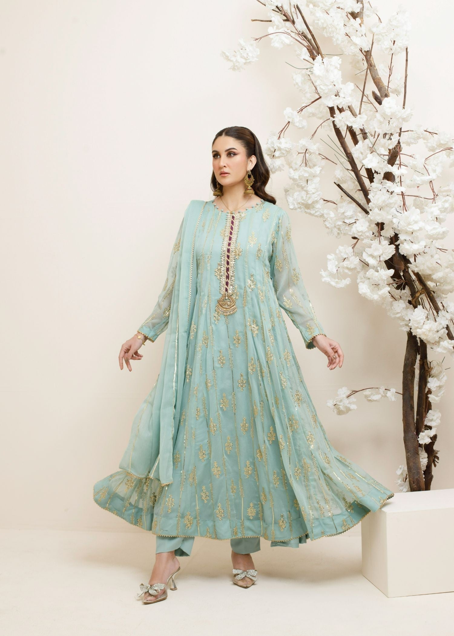 chiffon Anarkali in Light blue