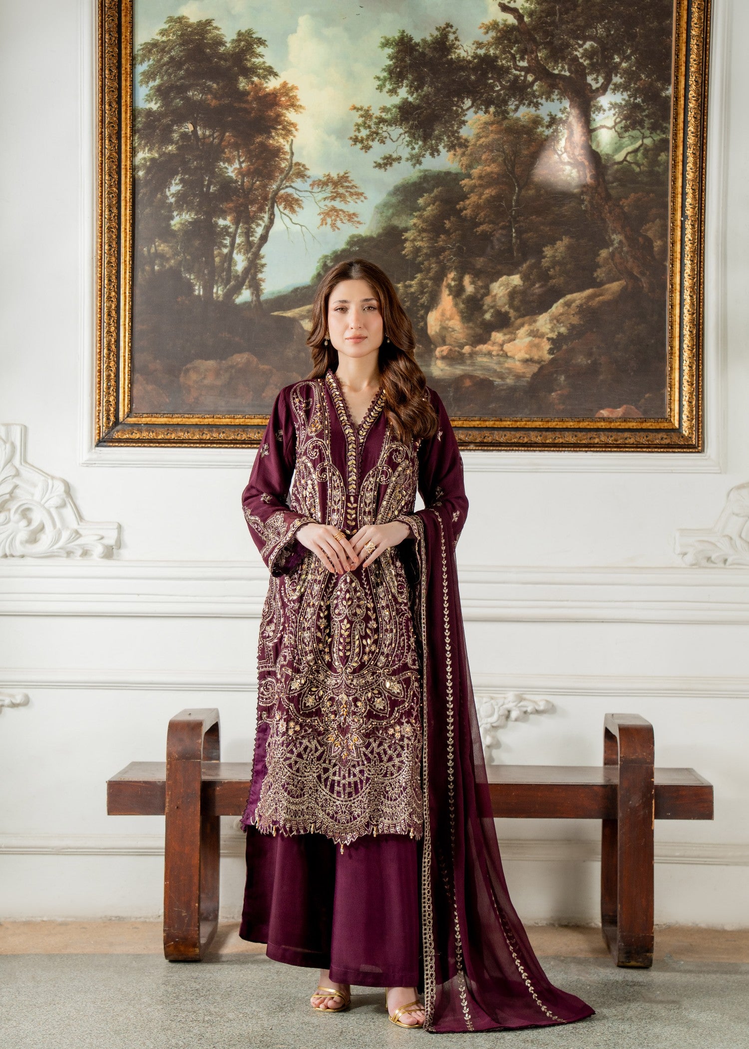 chiffon Kurta Set in Wine