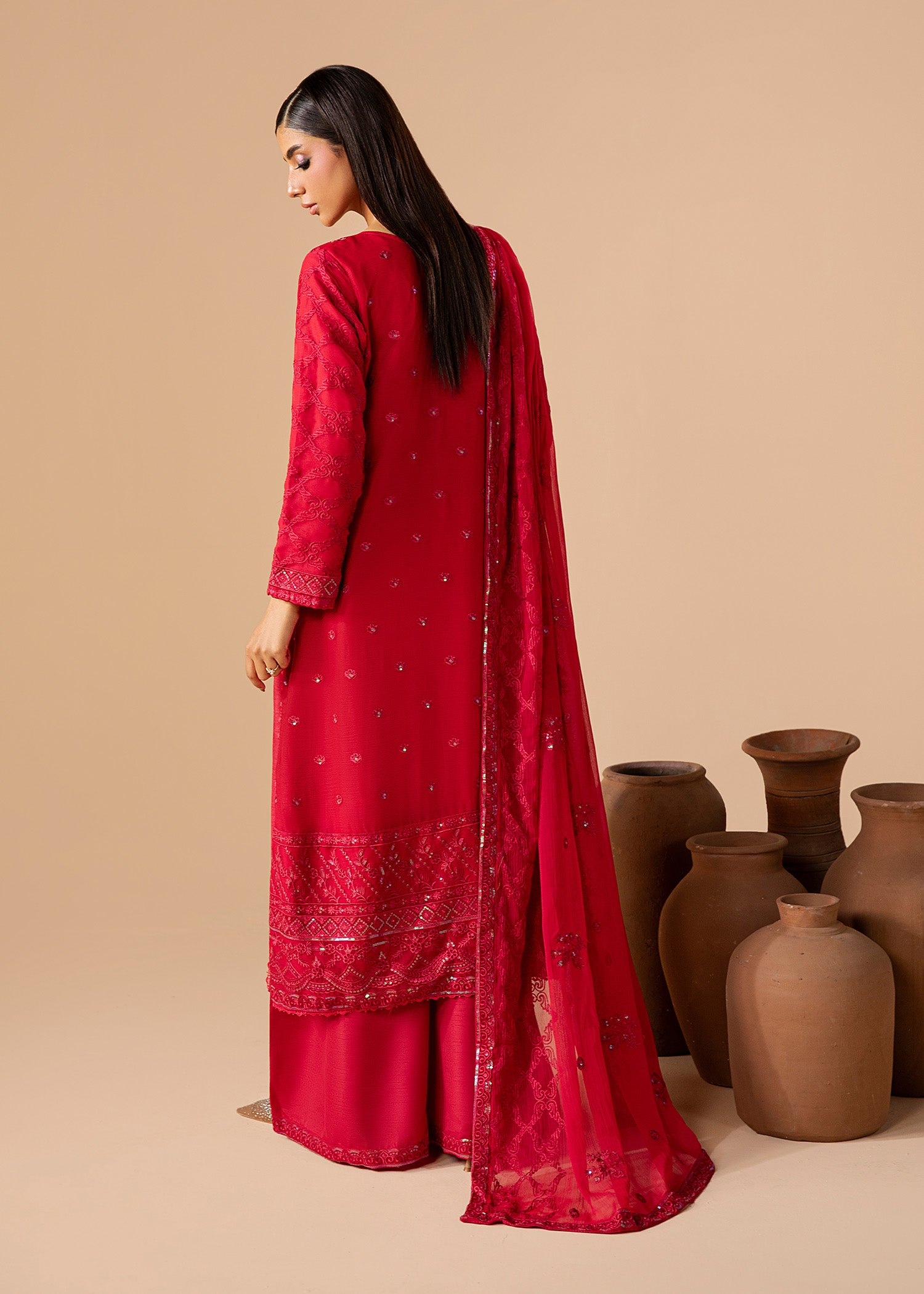 chiffon Kurta Set in Ruby red