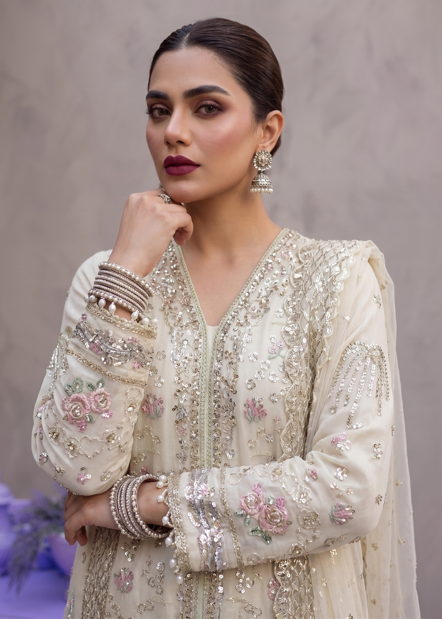organza Kurta Set in Off-white