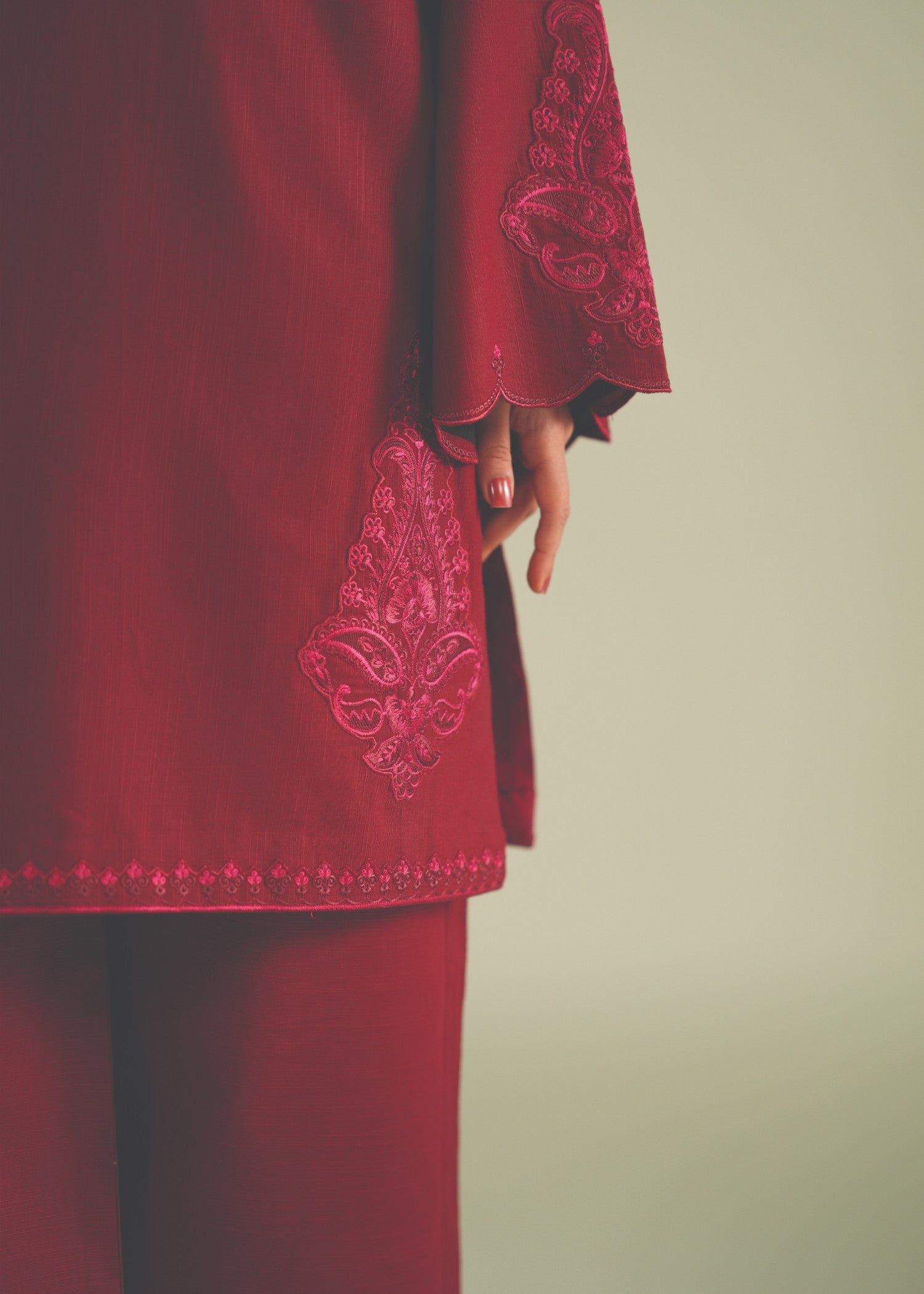 khaddar Kurta Set in Maroon