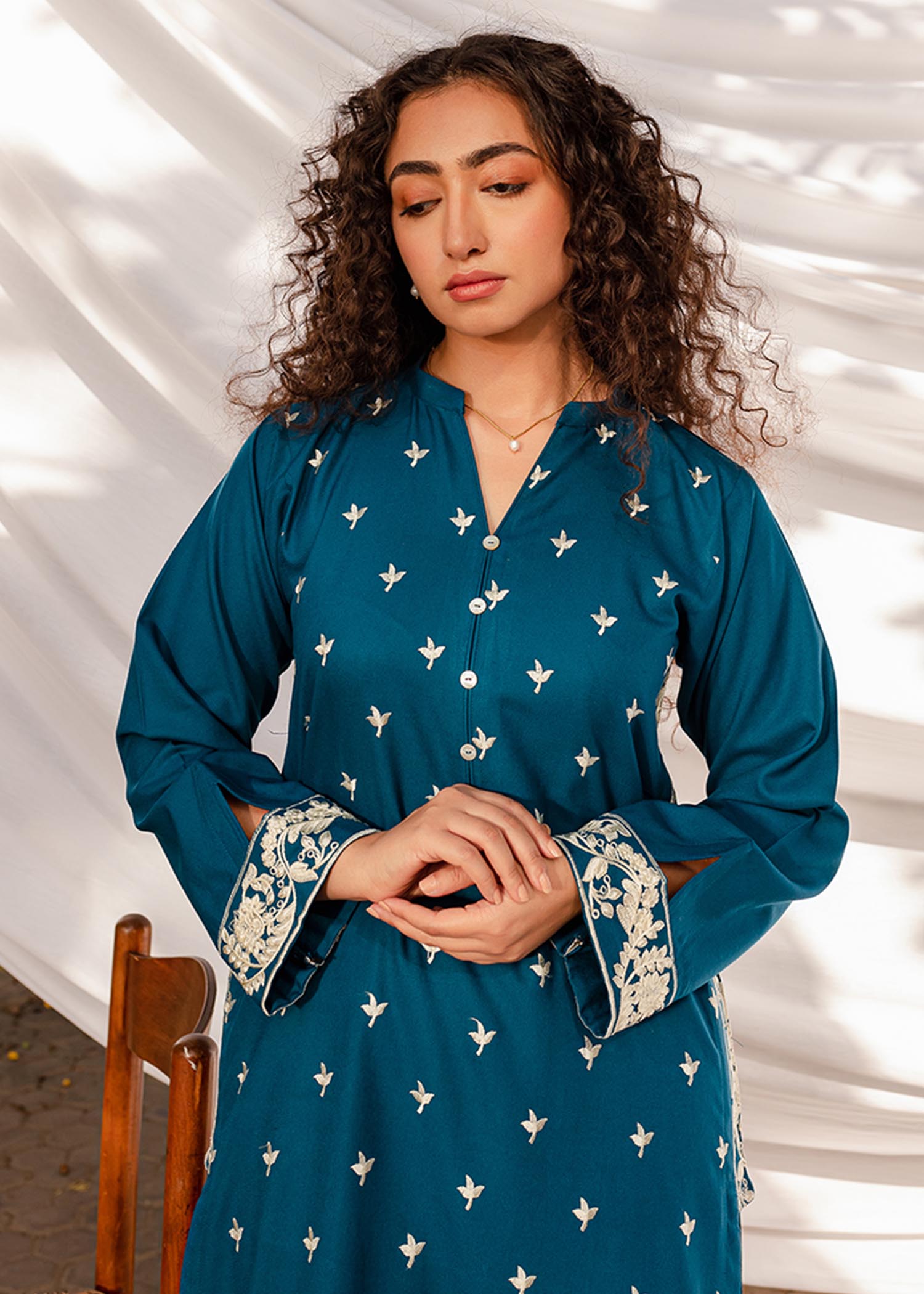 linen Kurta Set in Azure