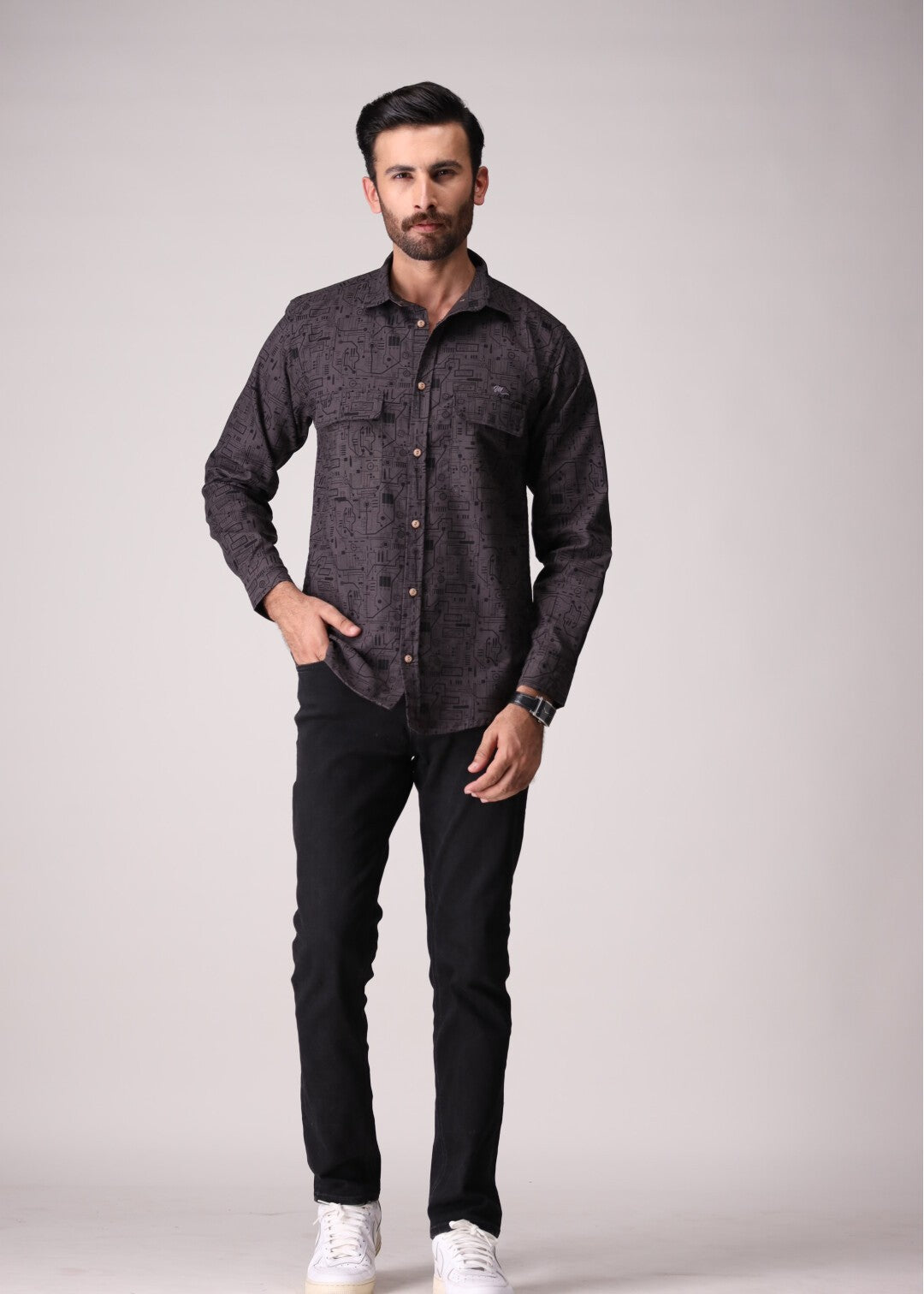 flannel Casual Shirt in Charcoal black