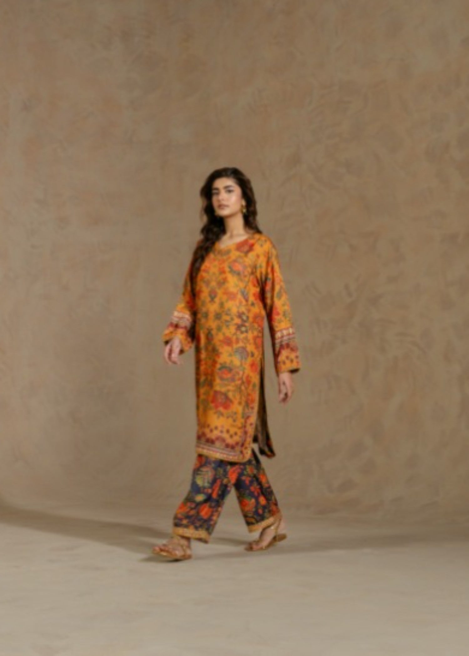 dobby Kurta Set in Orange