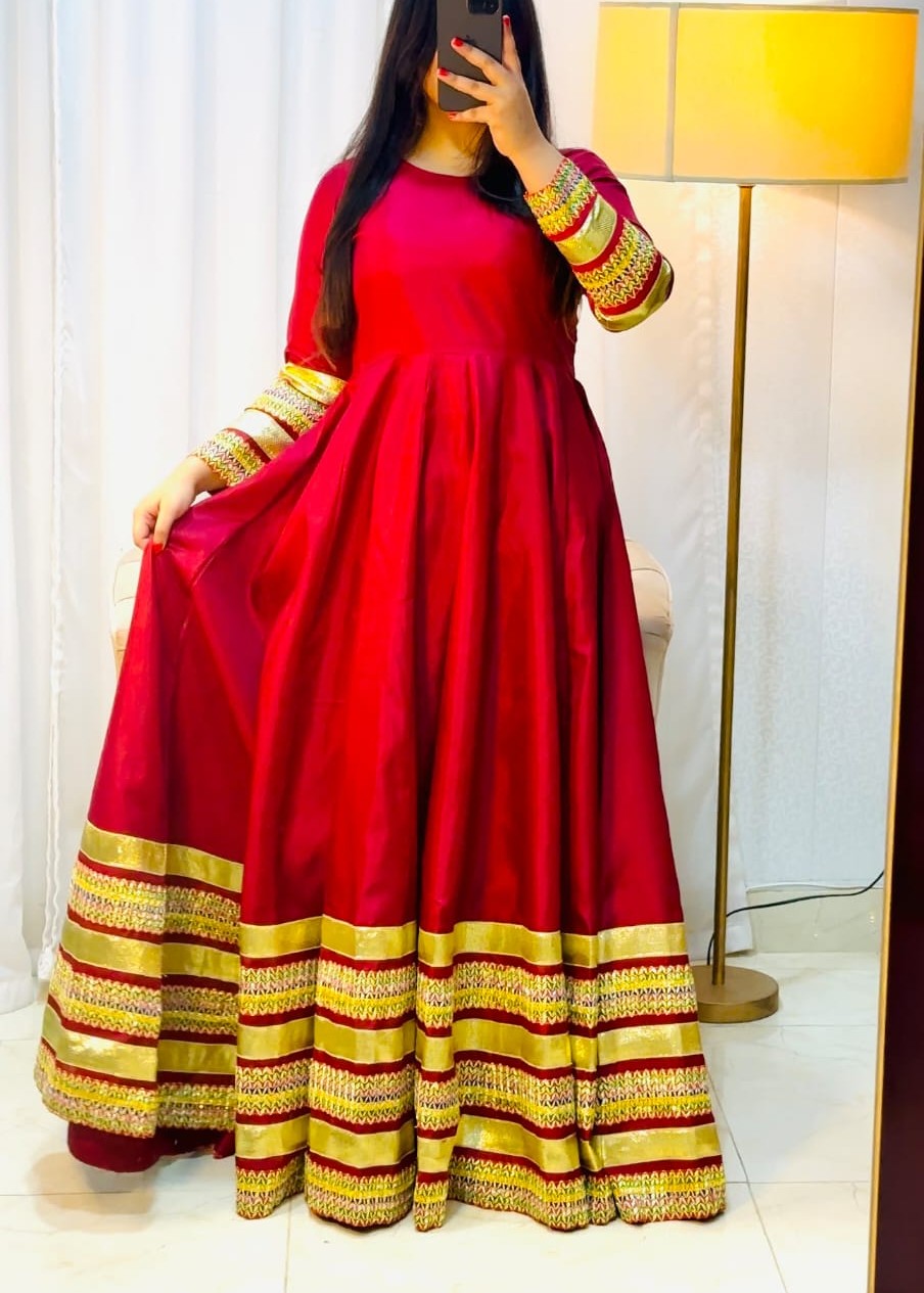 satin silk Anarkali in Maroon