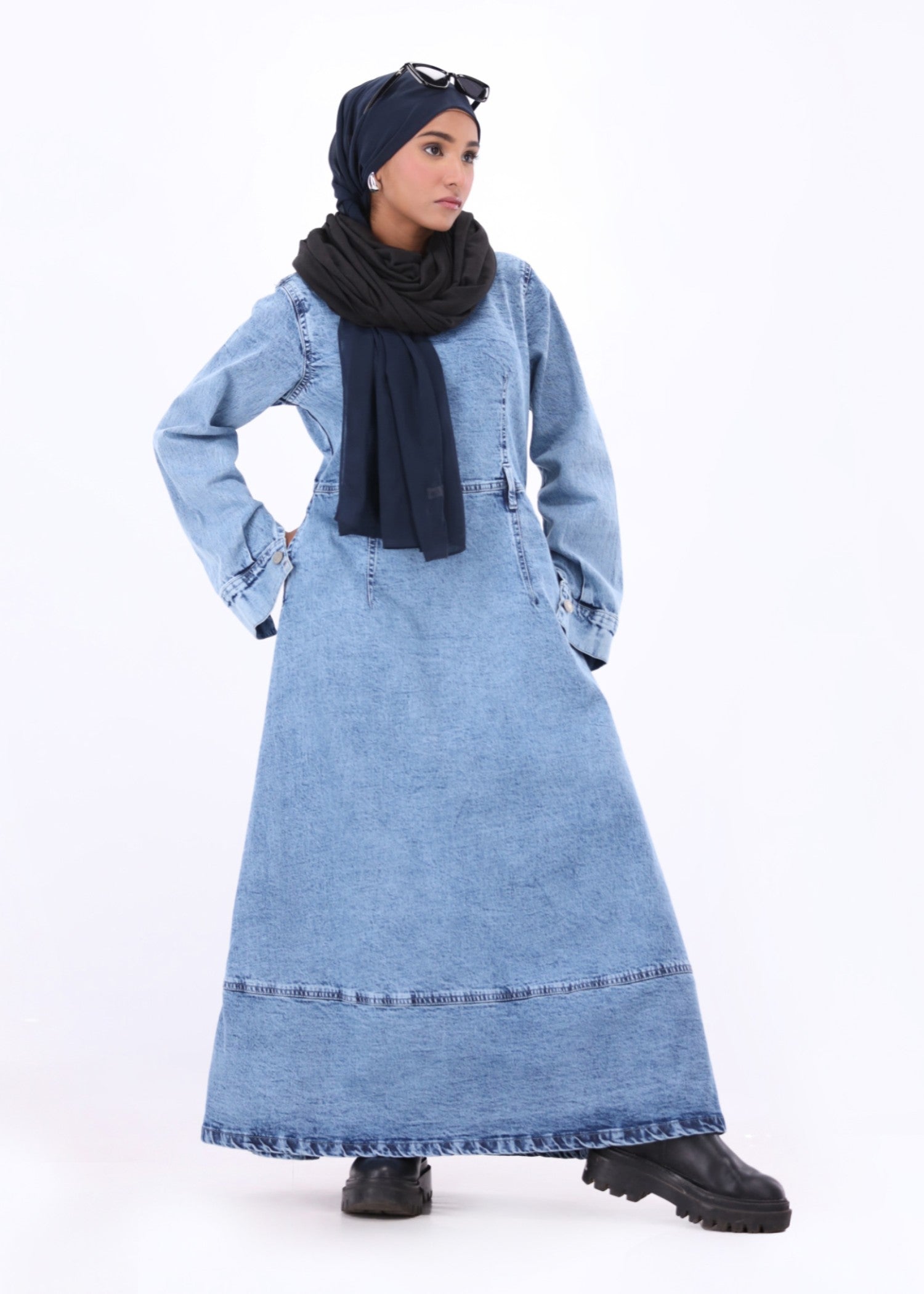 acid-wash denim Dress in Light blue