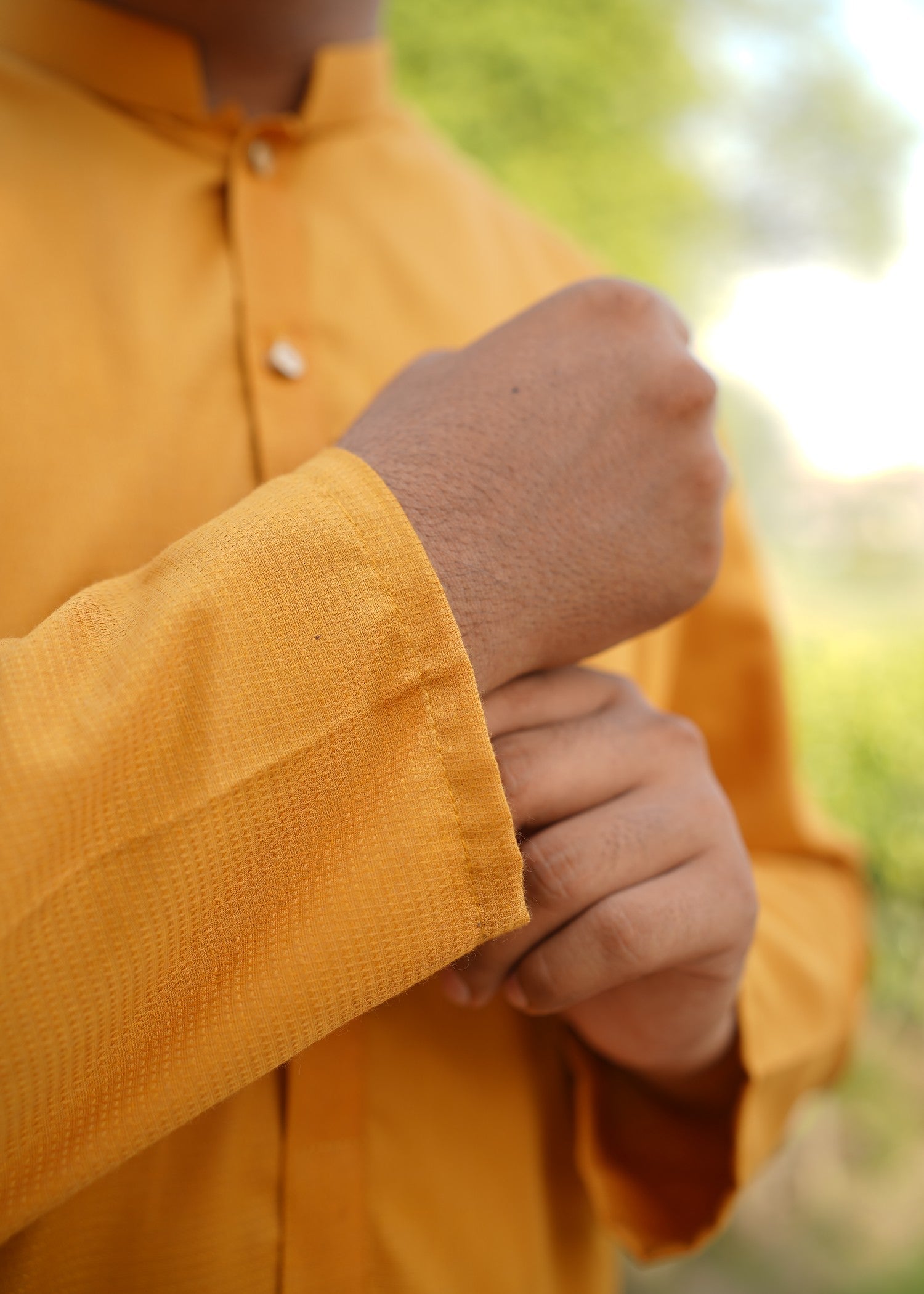 cotton jacquard Kurta in Marigold