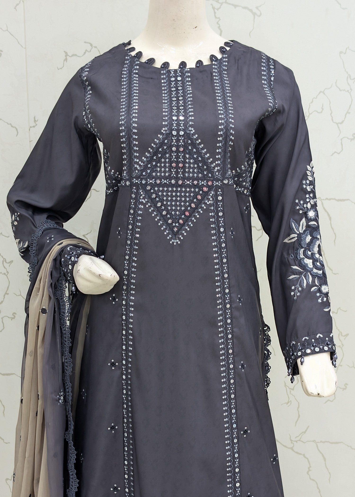 poly lawn Kurta Set in Midnight