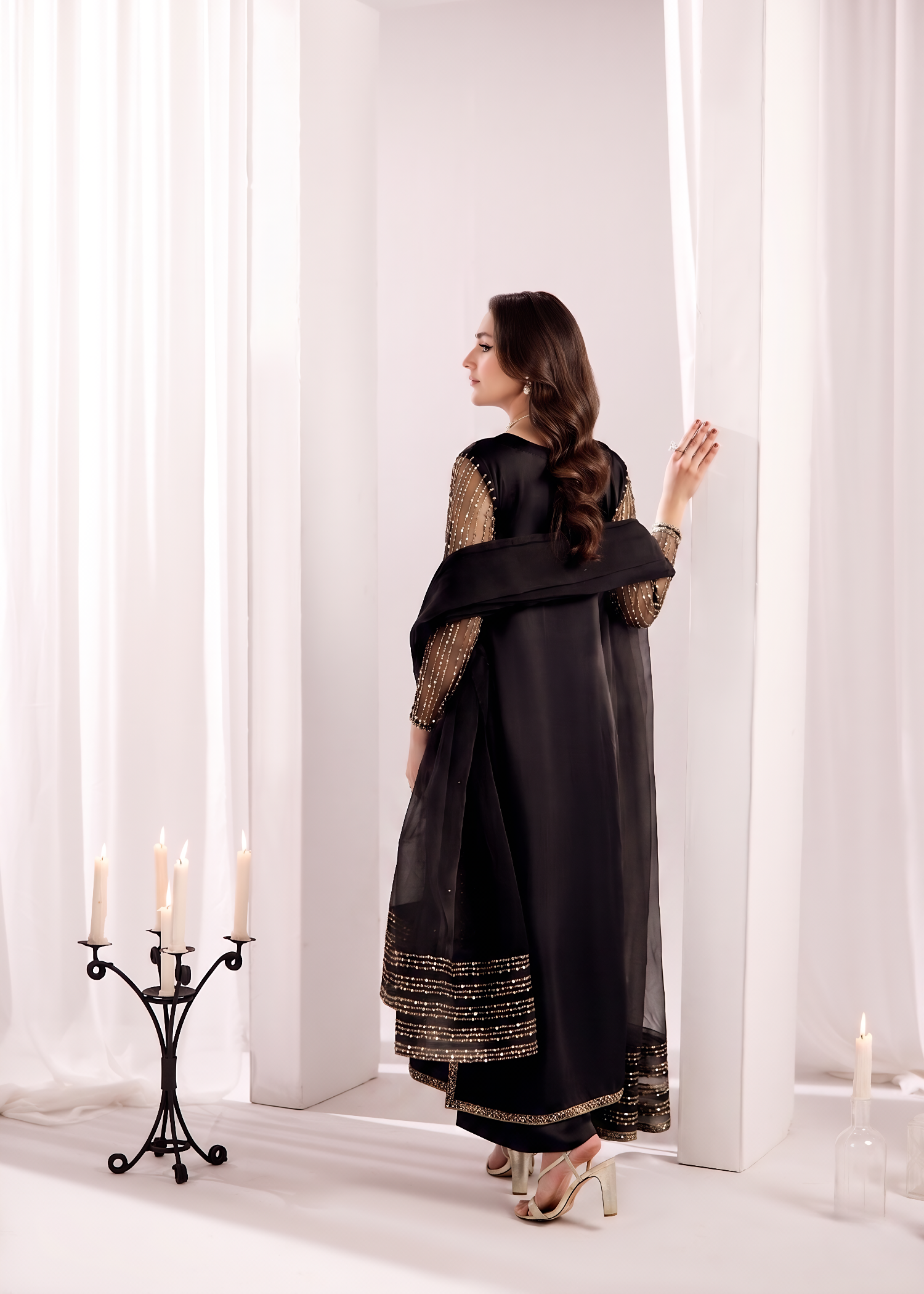 silk Kurta Set in Jet black