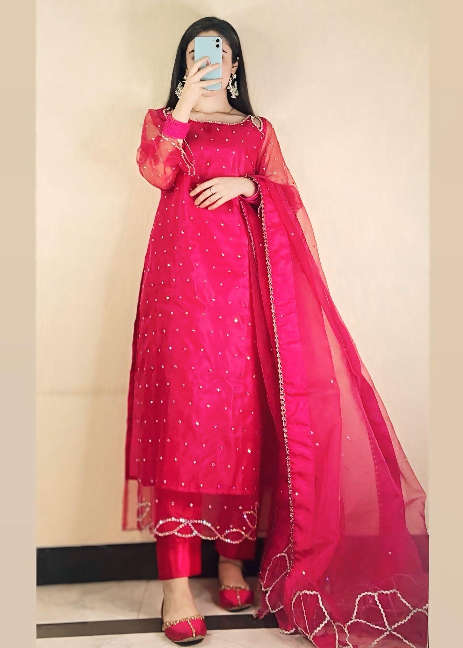 kattan silk Kurta Set in Shocking pink