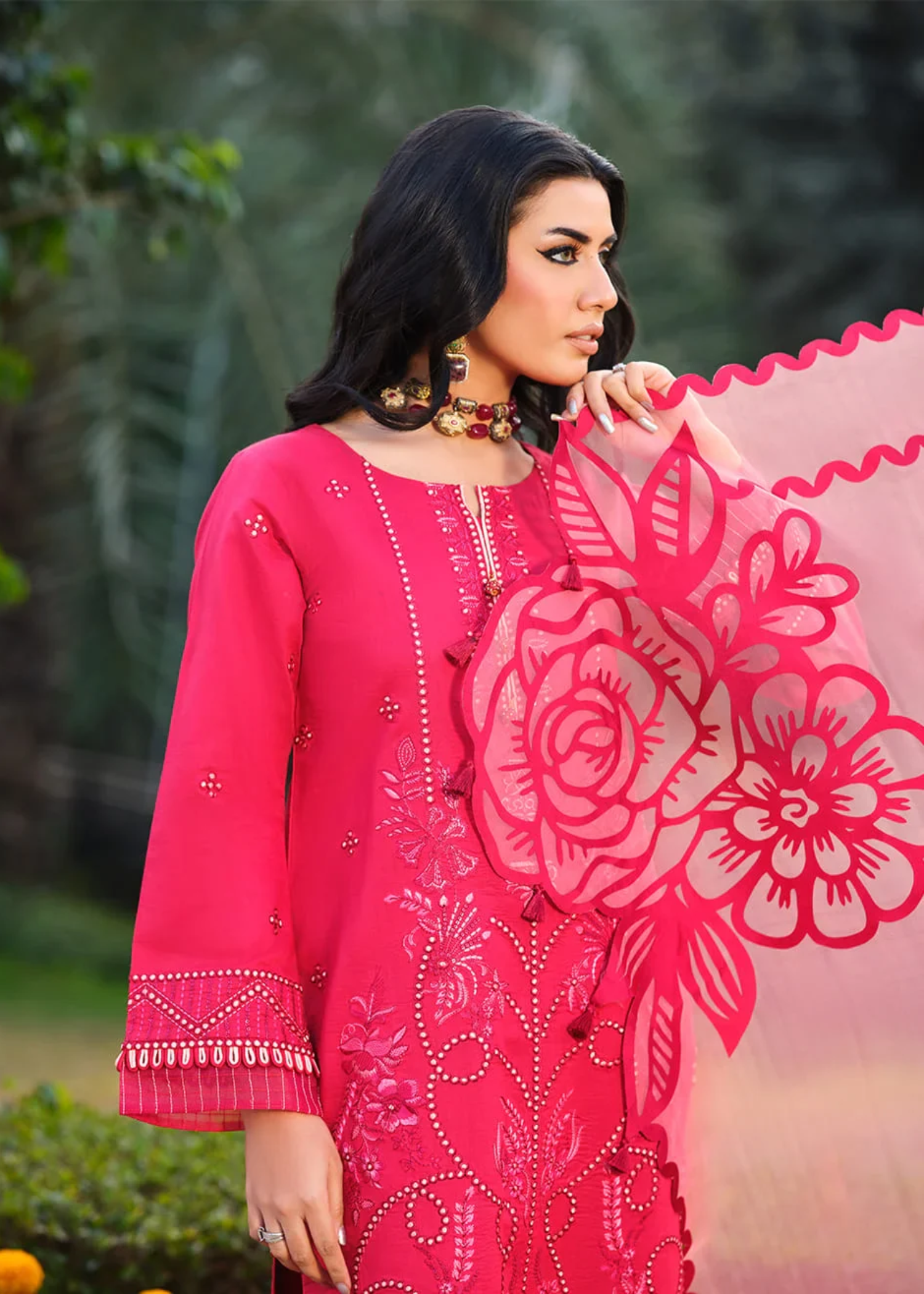 lawn Unstitched in Raspberry pink