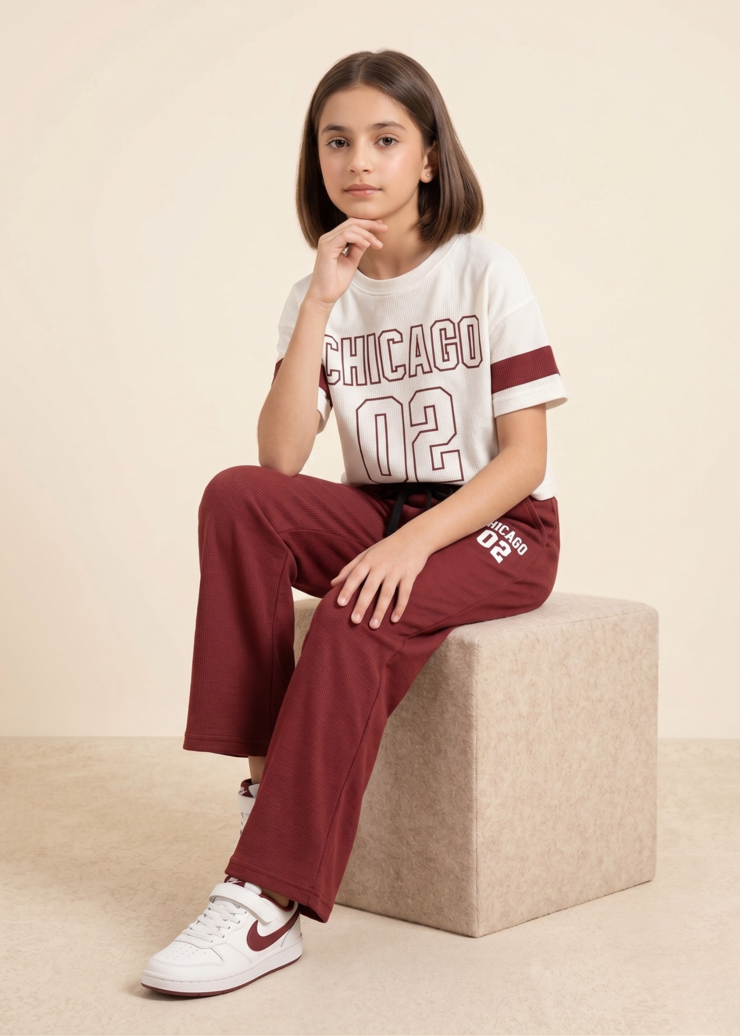 Co Ord Sets in Maroon, white