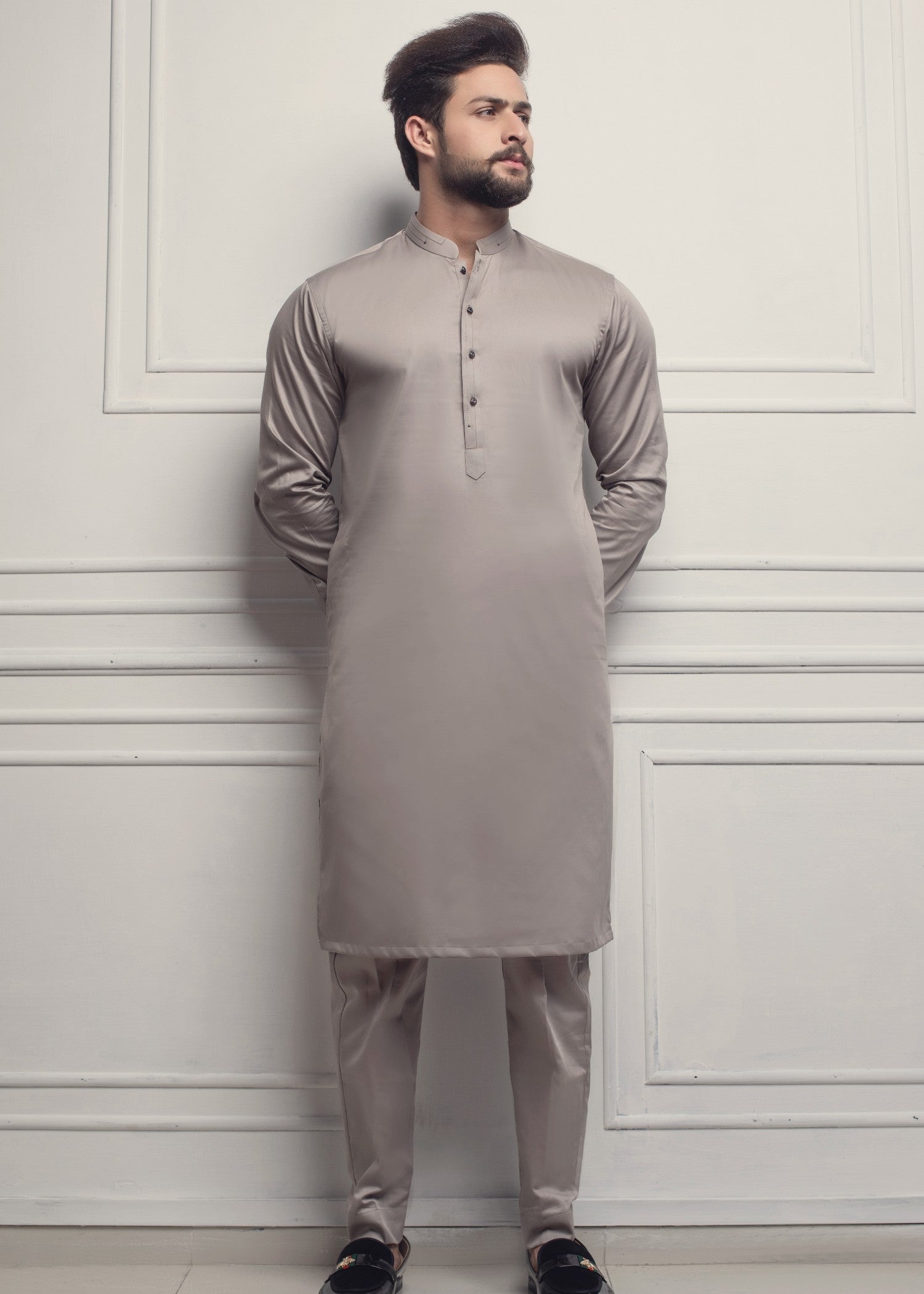cotton satin Kurta Set in Beige