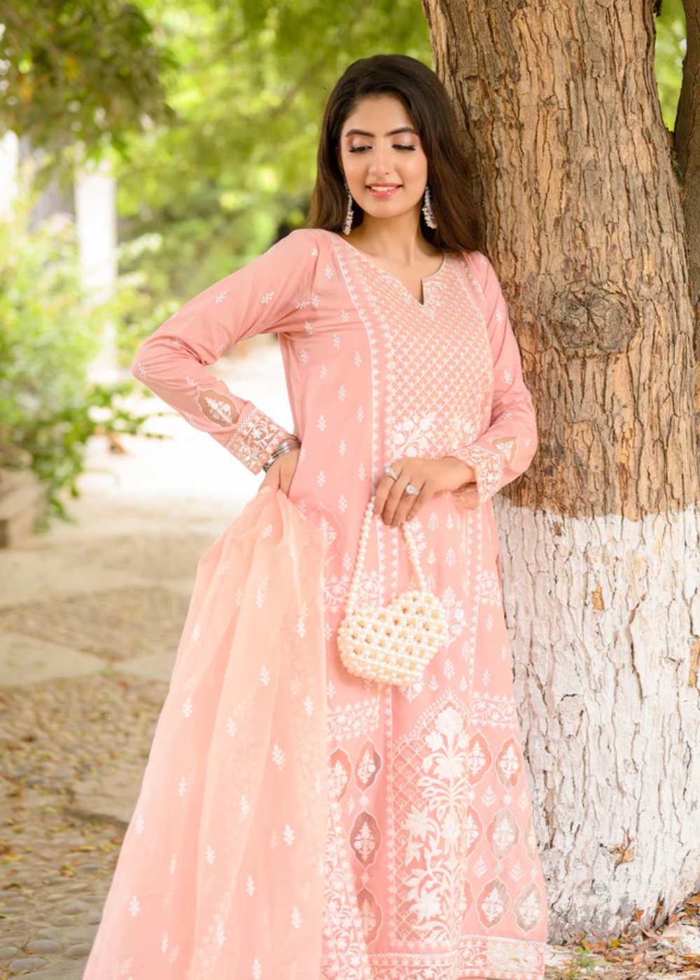 lawn Kurta Set in Rose pink