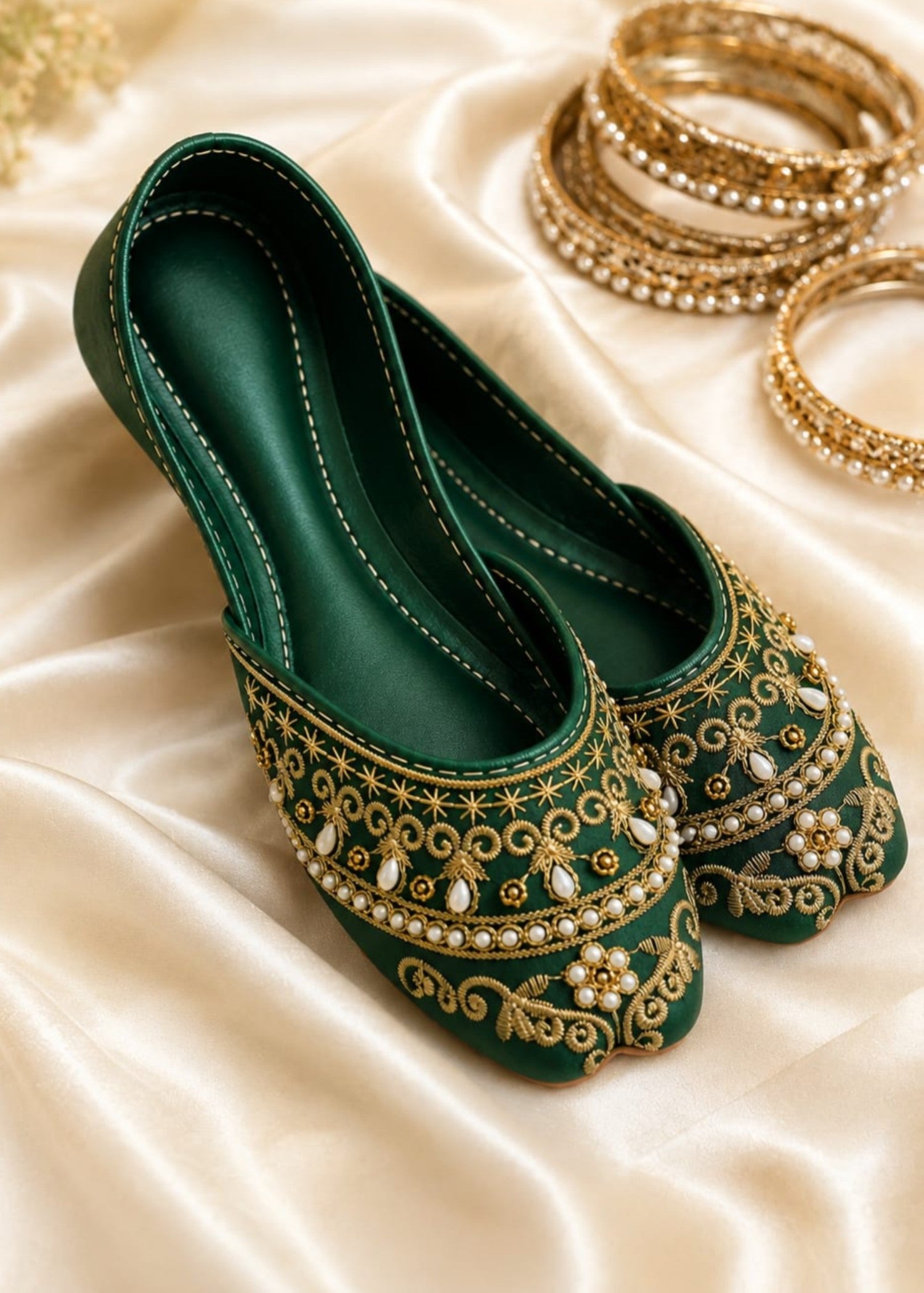 Khussa in Bottle green by - High Quality Women Khussa DRE3590