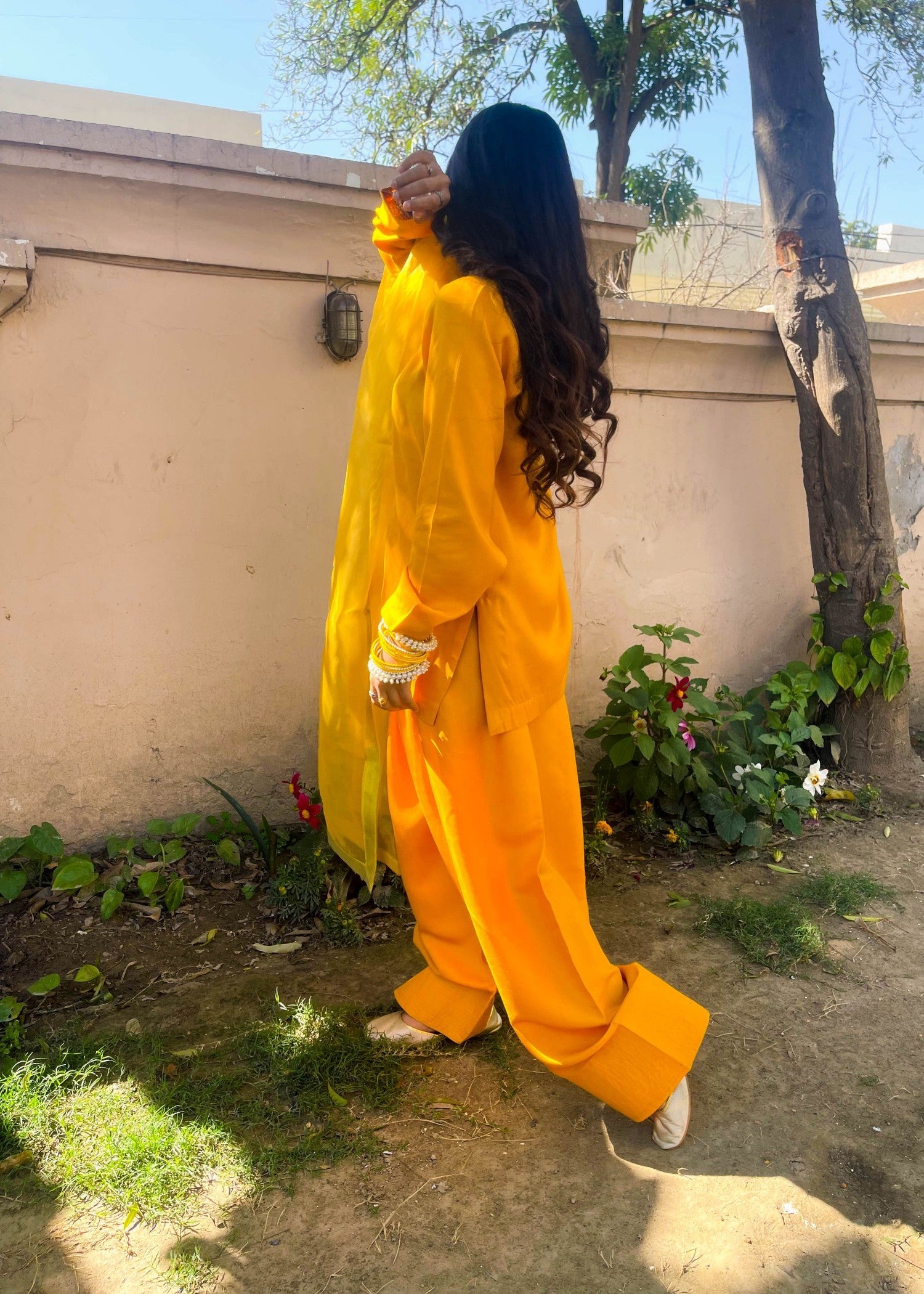 viscose raw silk Kurta Set in Mustard