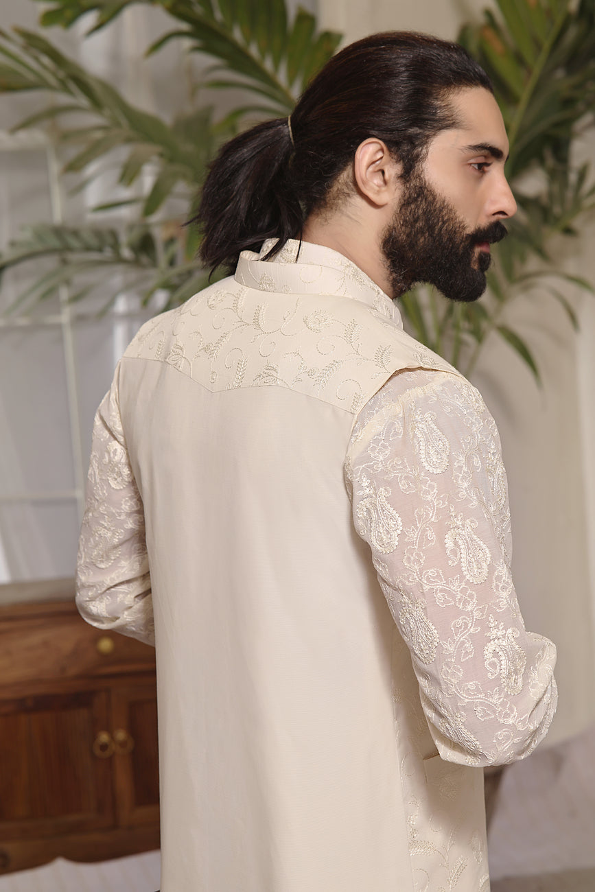 cotton Waistcoat in White by Wajahat Mansoor