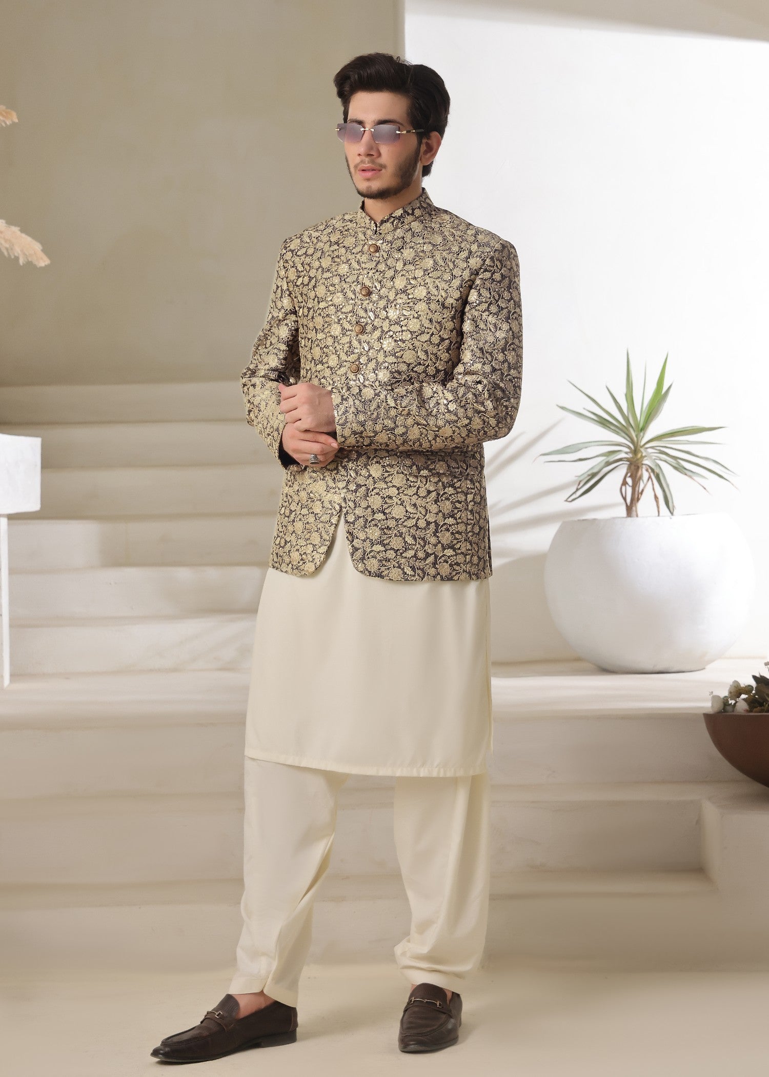 jamawar Prince Coat in Moonlight blue