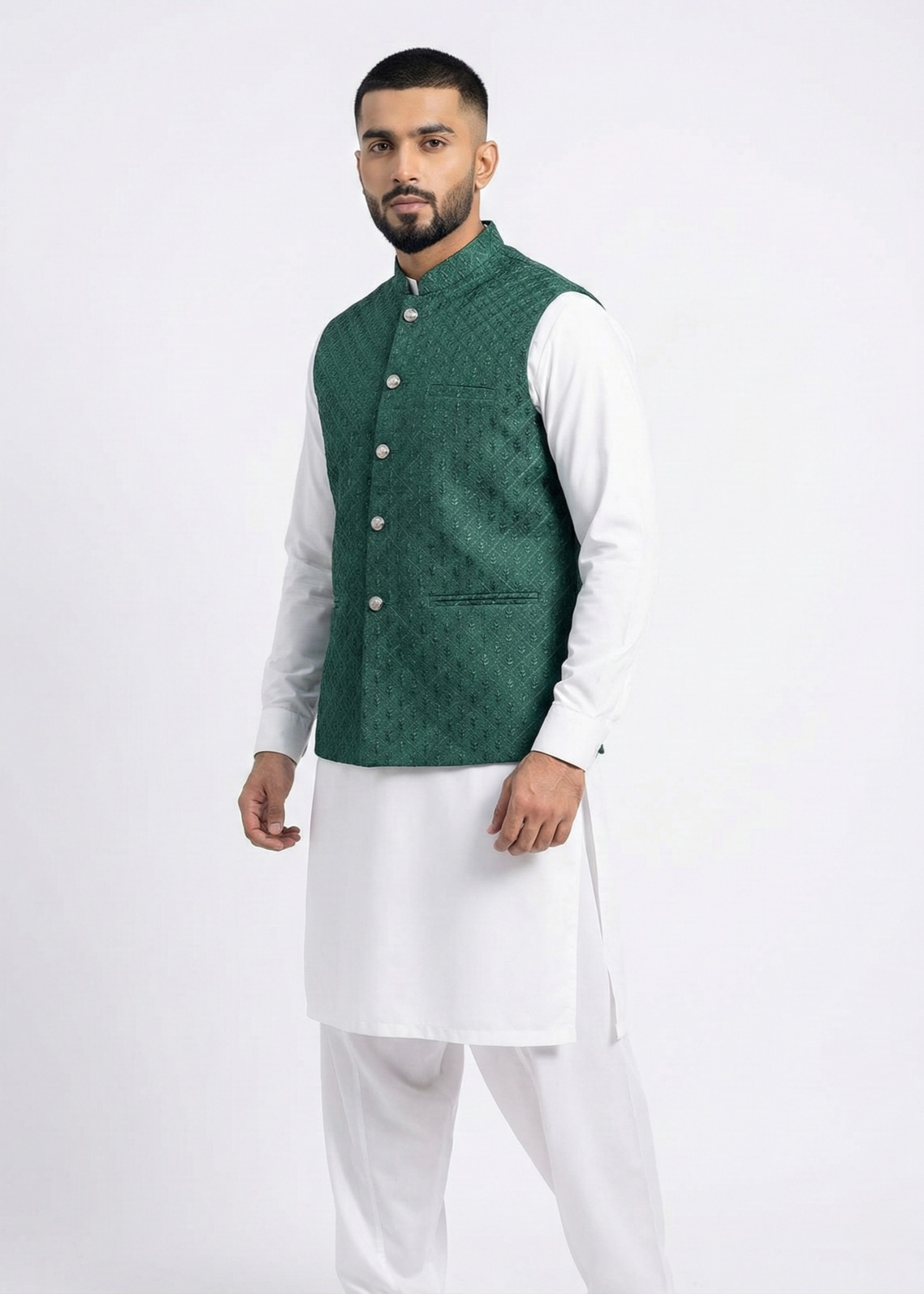 raw silk Waistcoat in Dark green