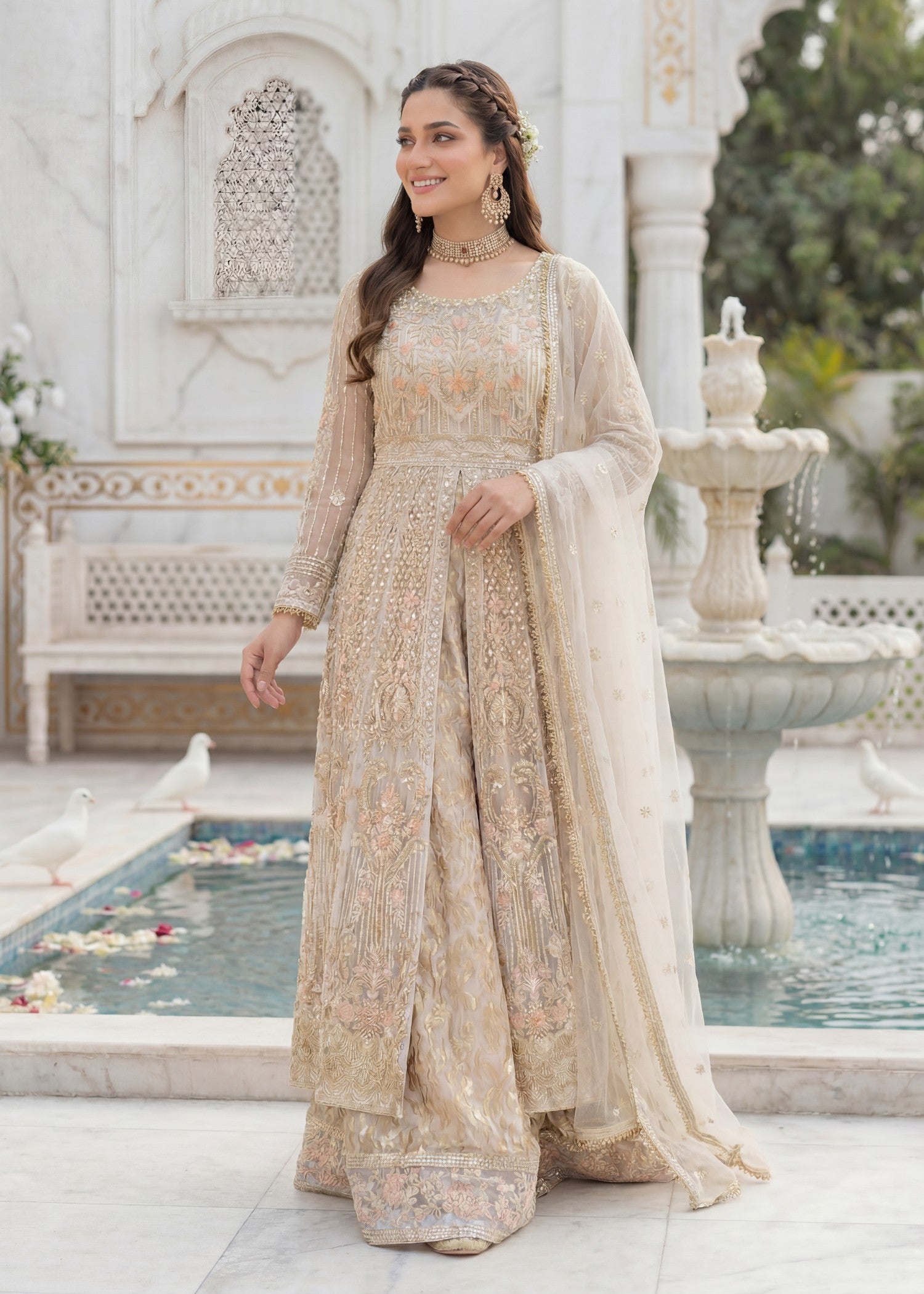 net Pishwas in Pearl white
