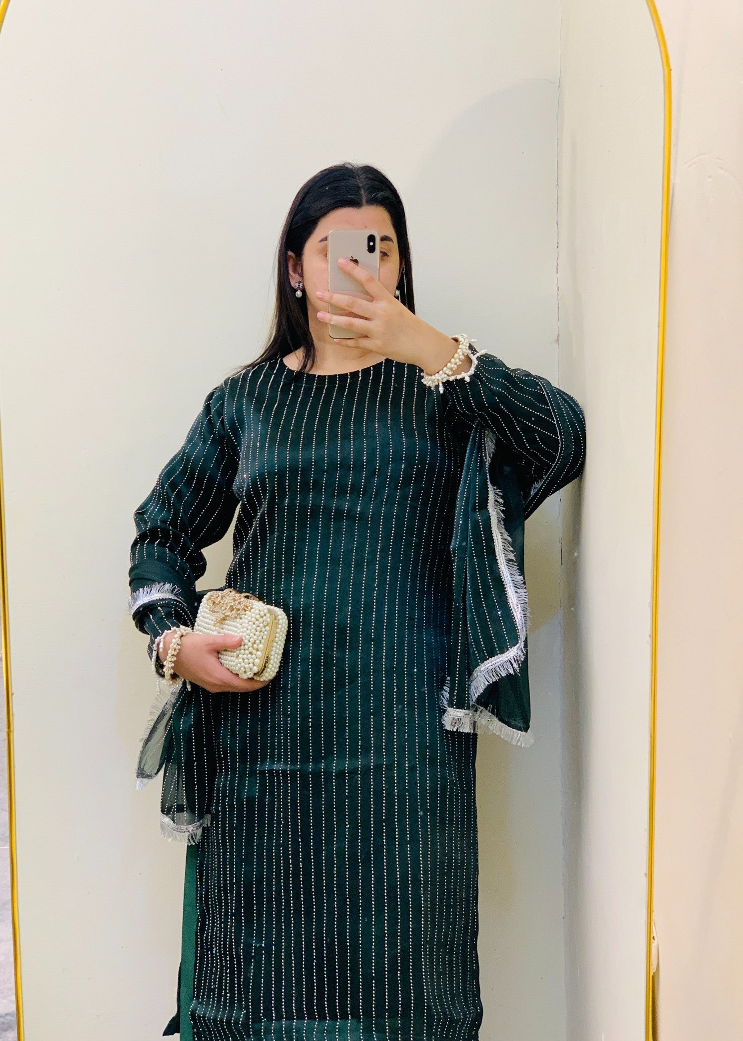 crinkle Kurta Set in Bottle green