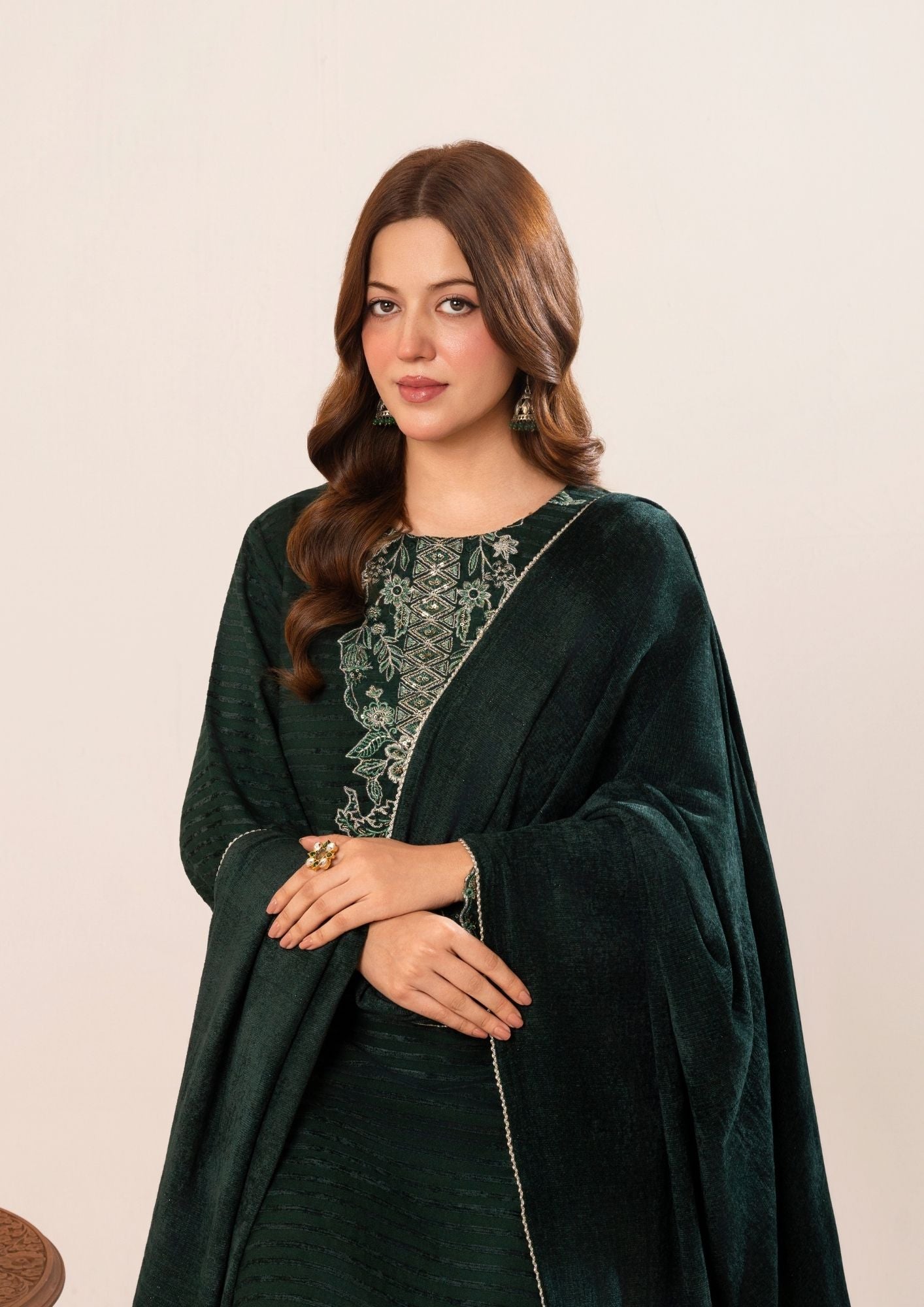 velvet jacquard Kurta Set in Bottle green