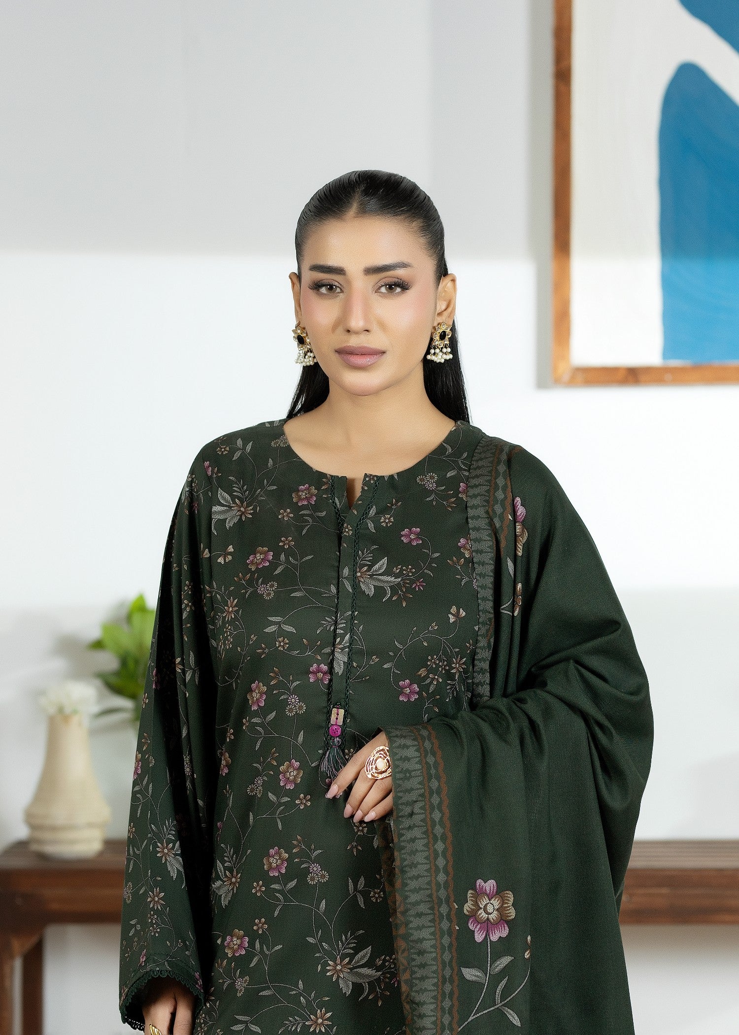 dhanak Kurta Set in Army green