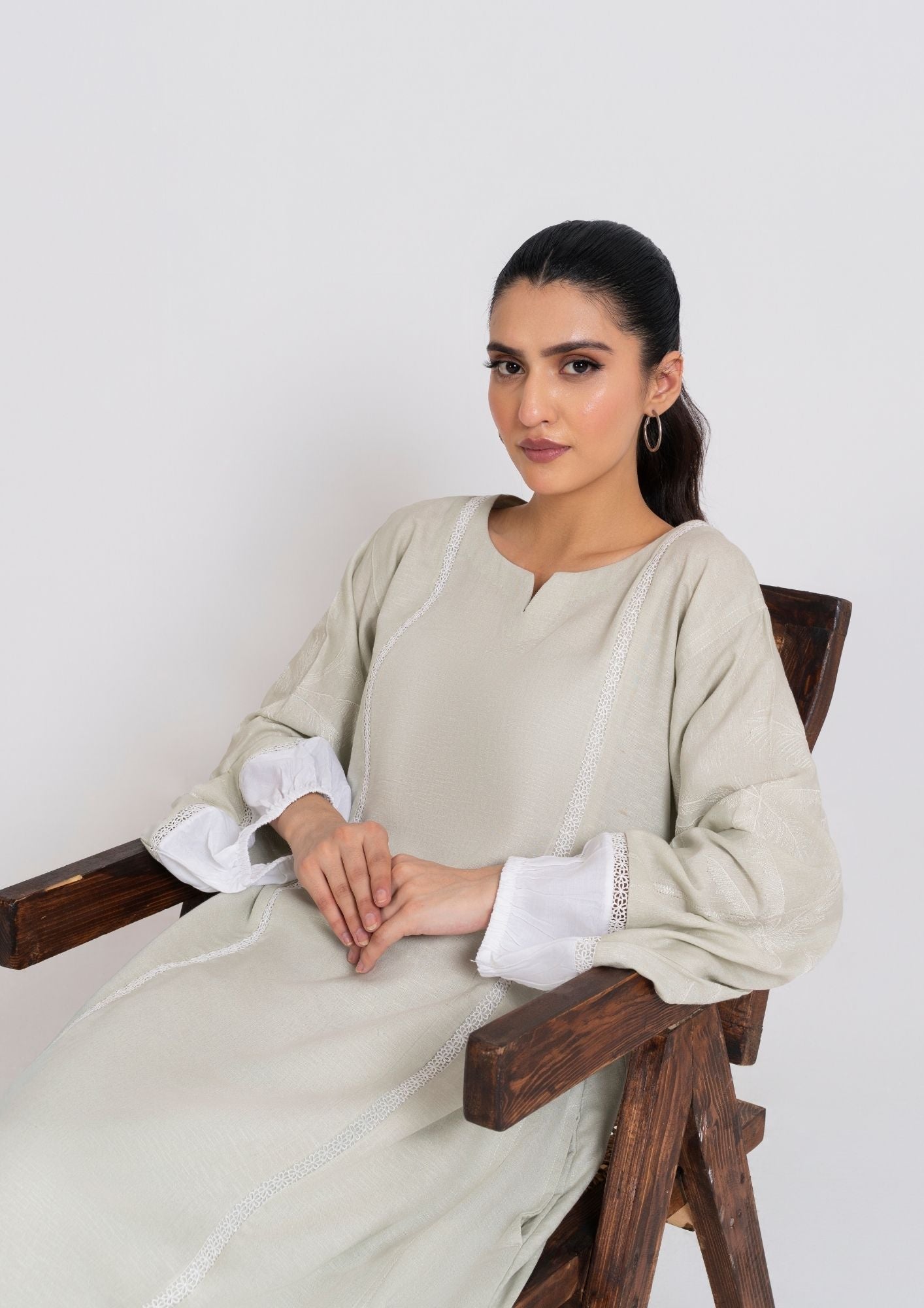 silk karandi Kurta Set in Sage green