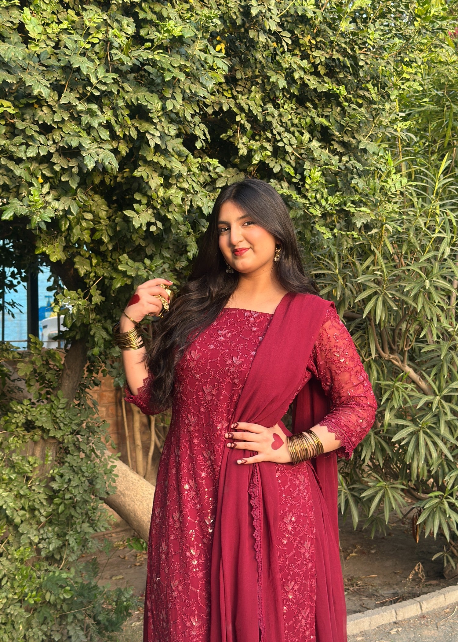 bemberg crinkle chiffon Sharara in Maroon