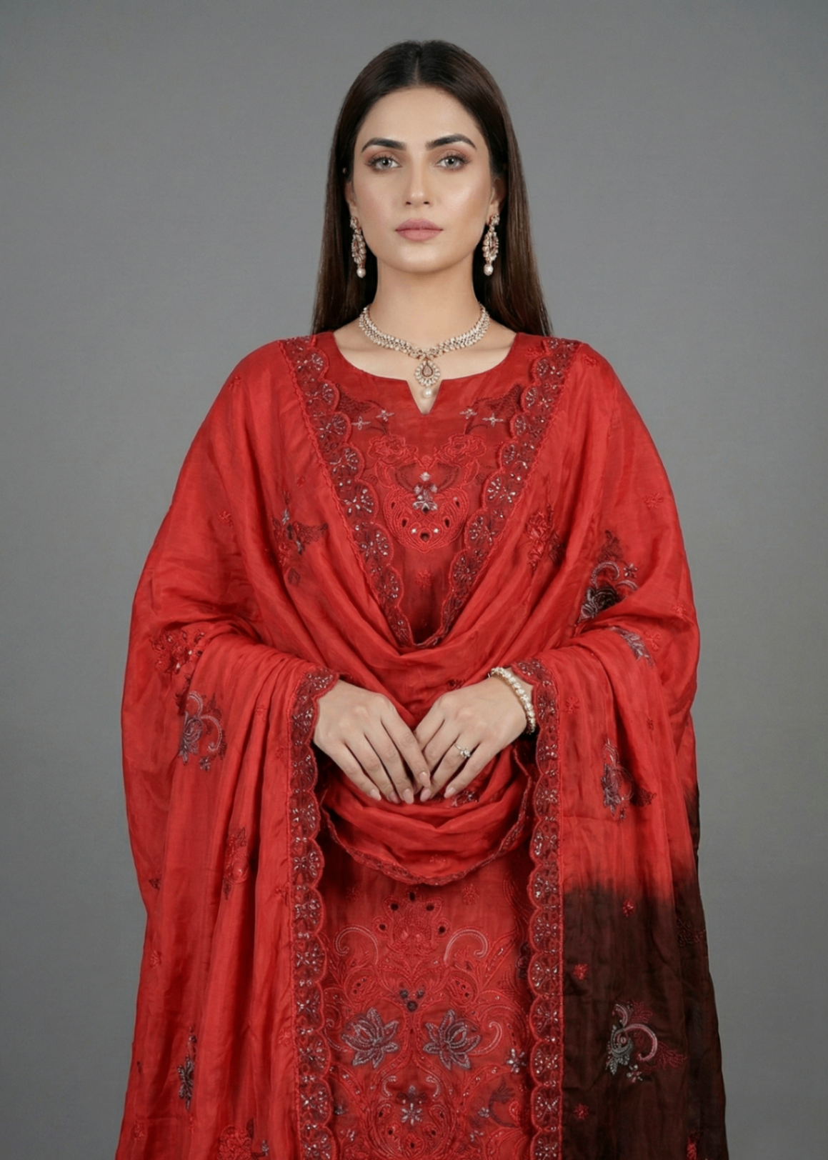 tussar silk Unstitched in Fire red