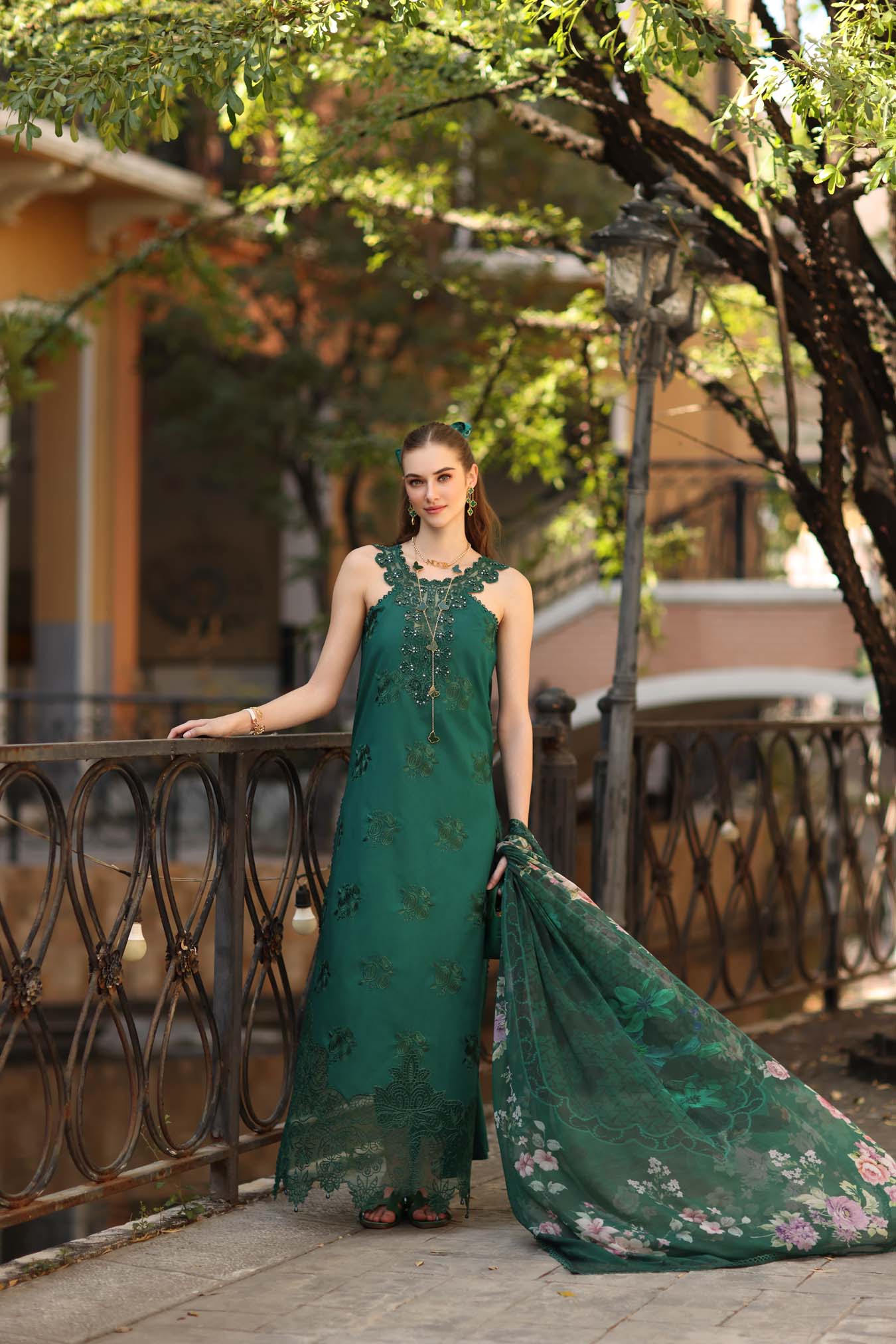 Noor Eid Luxe Printskhaas Lawn – D2 - B - Sage Green