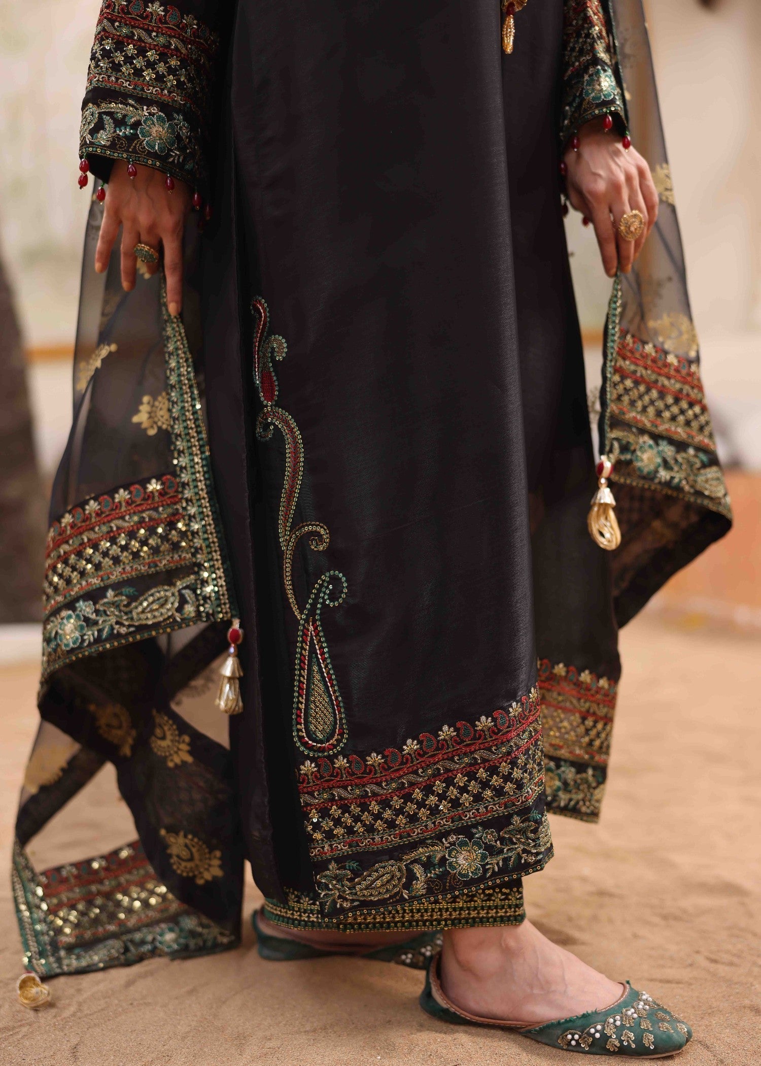 tissue silk Kurta Set in Black