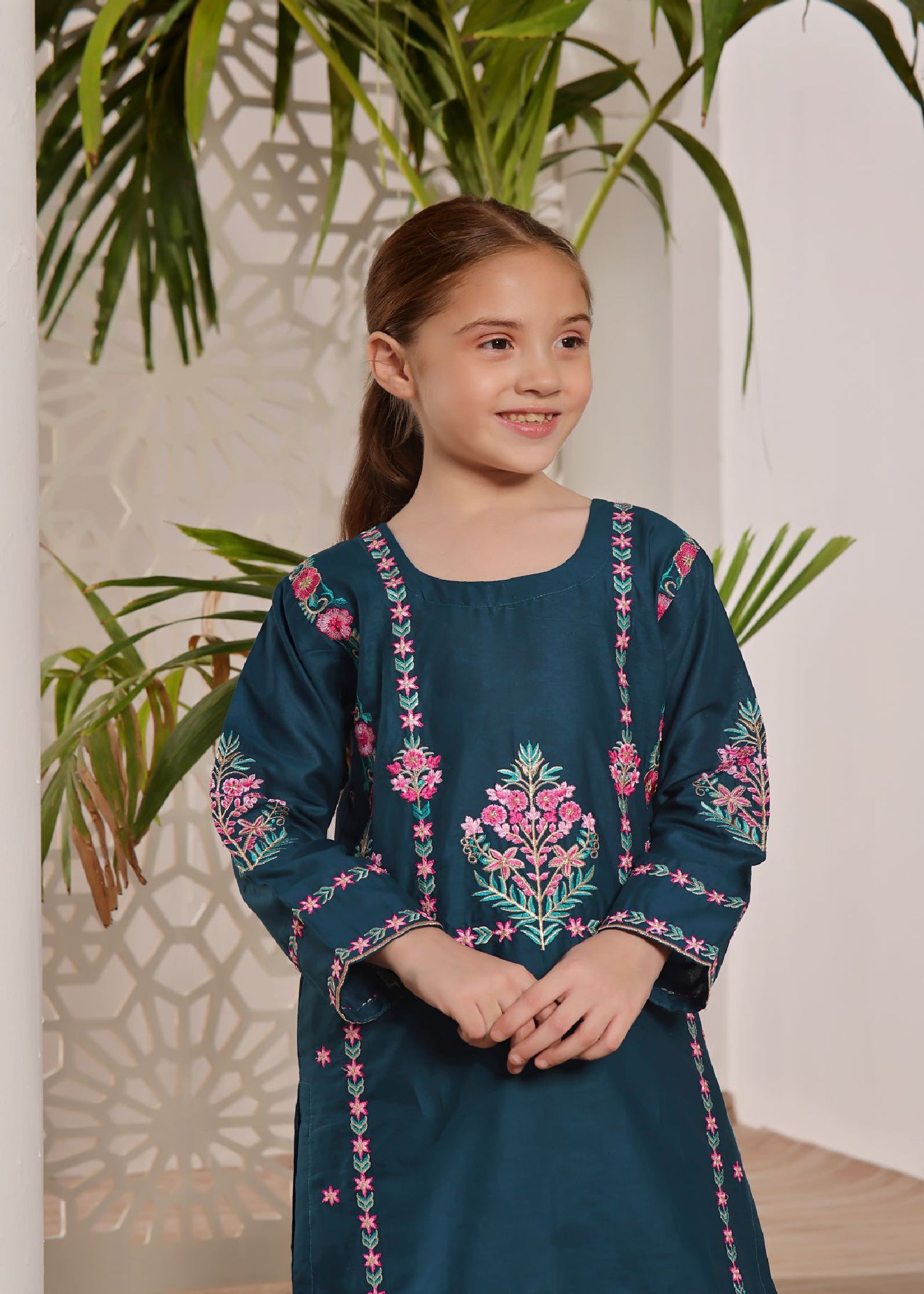 lawn Gharara in Teal