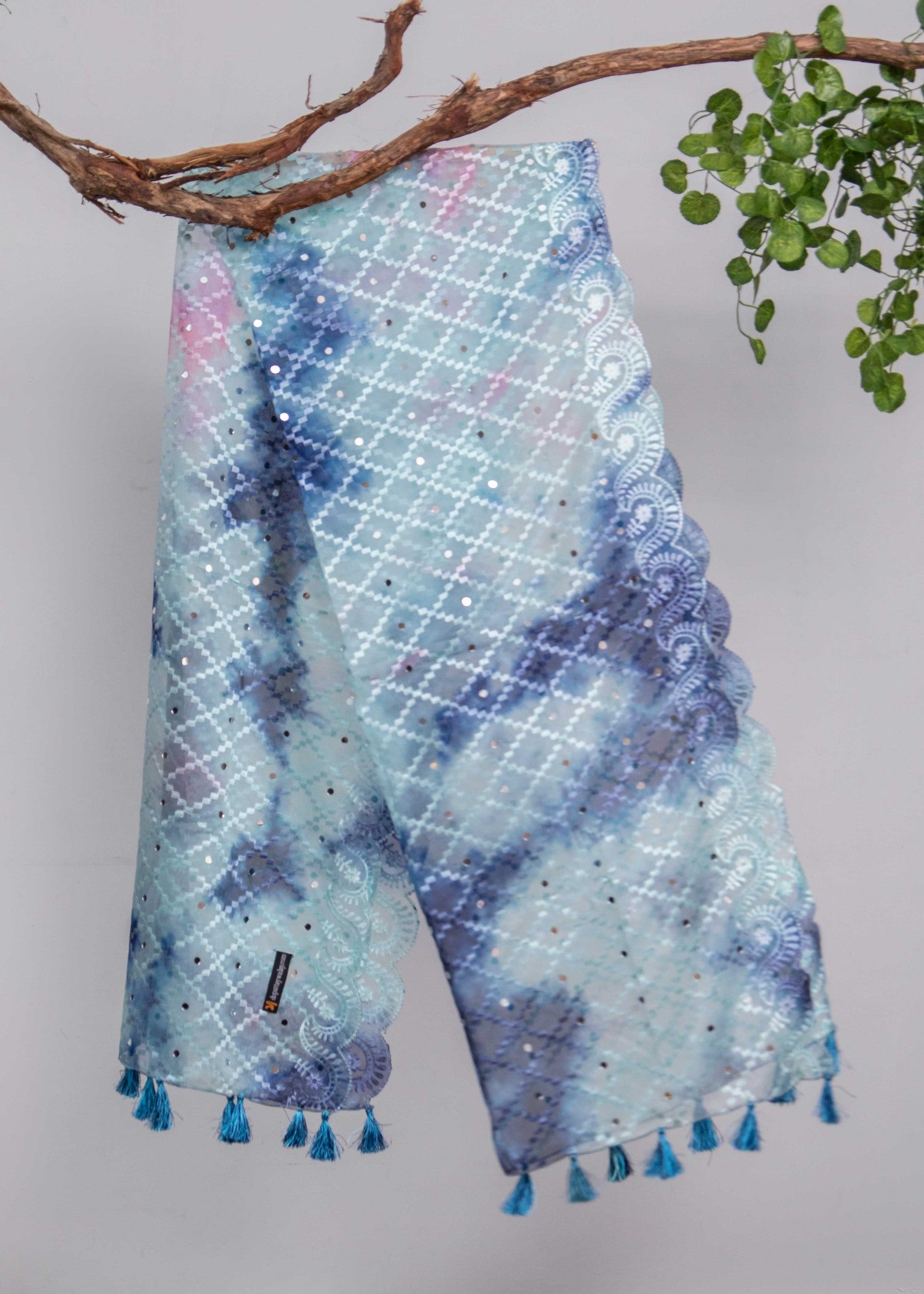 Dupatta in Blue, bubblegum pink, ice blue Color by - Trendy Women Dupatta NXA5476