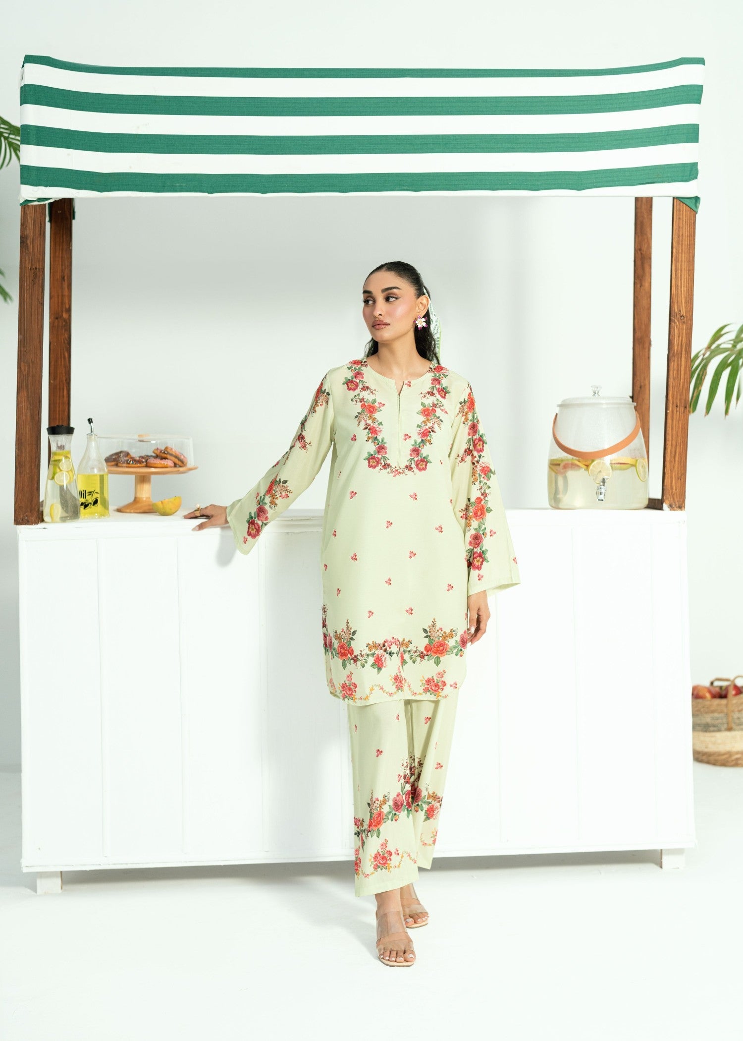 blended cambric Co Ord Sets in Pistachio green