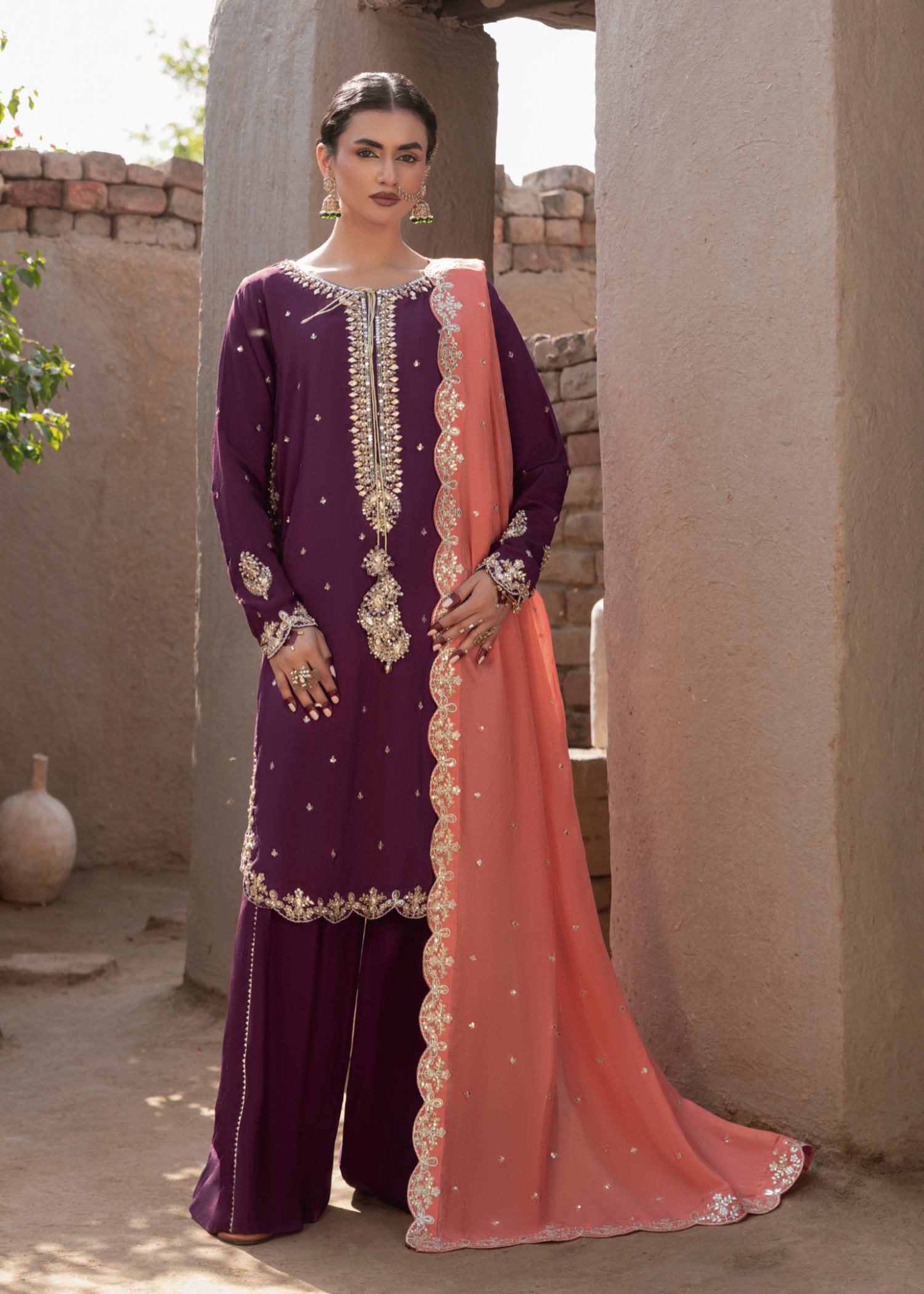 korean raw silk Kurta Set in Purple