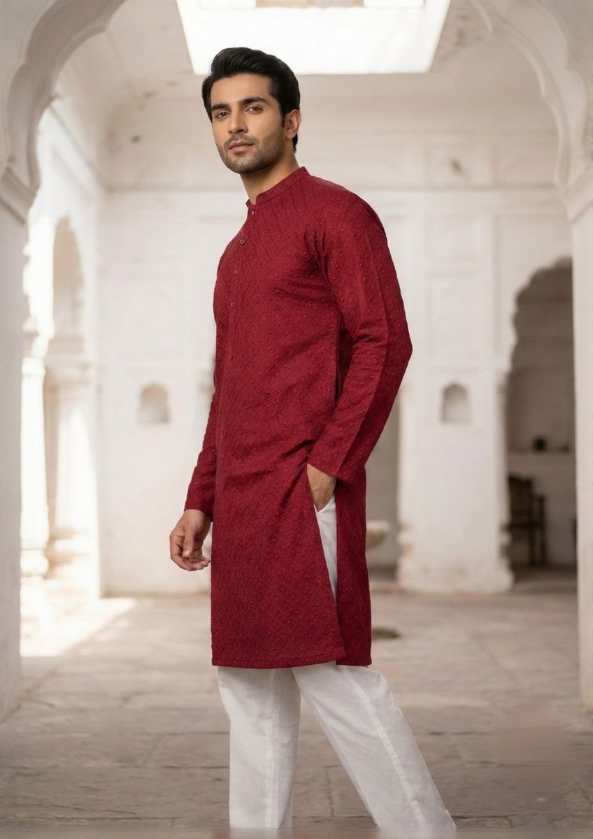 chikankari cotton Kurta in Maroon by Dulha Fashion House