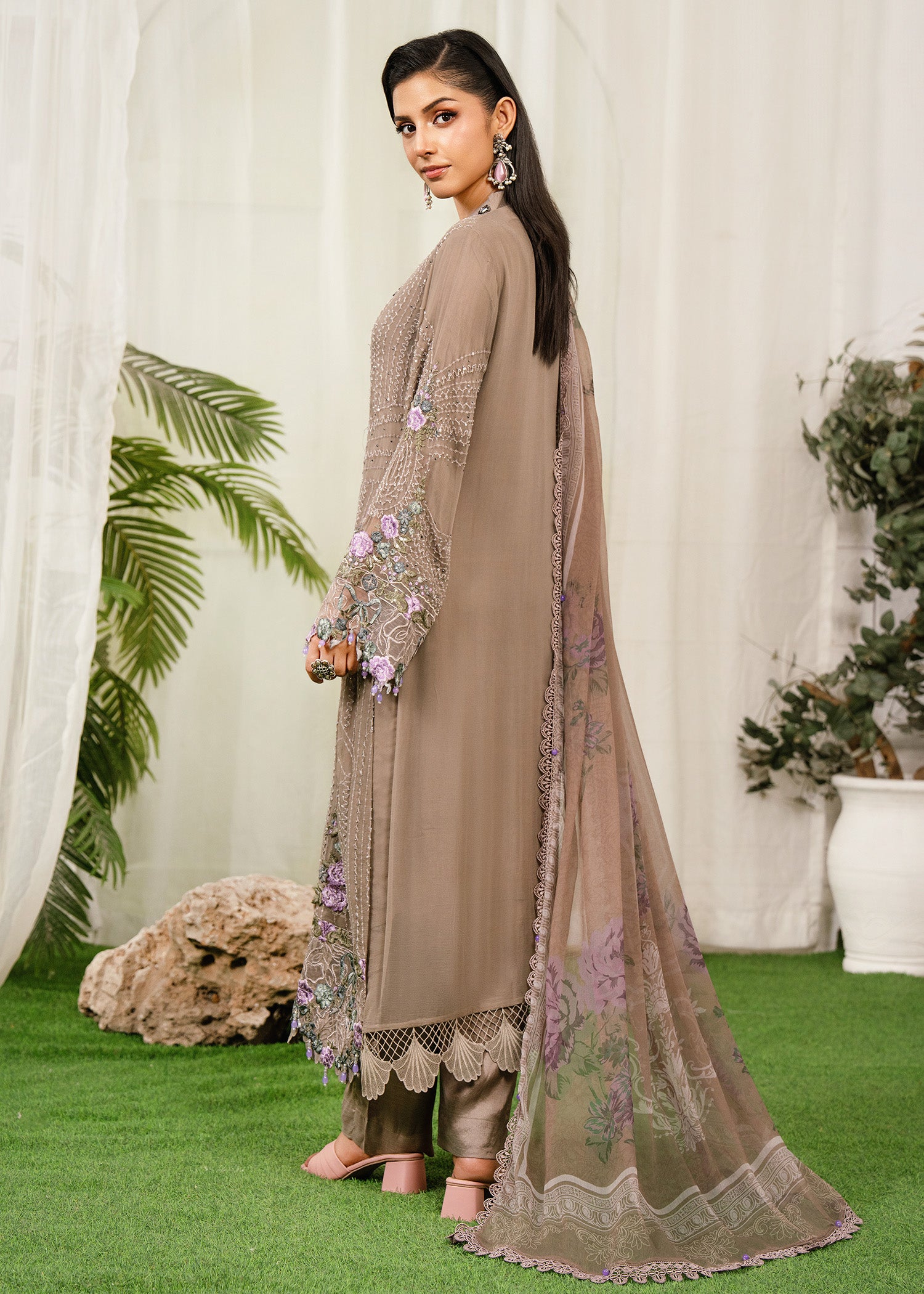 chiffon Kurta Set in Dark grey