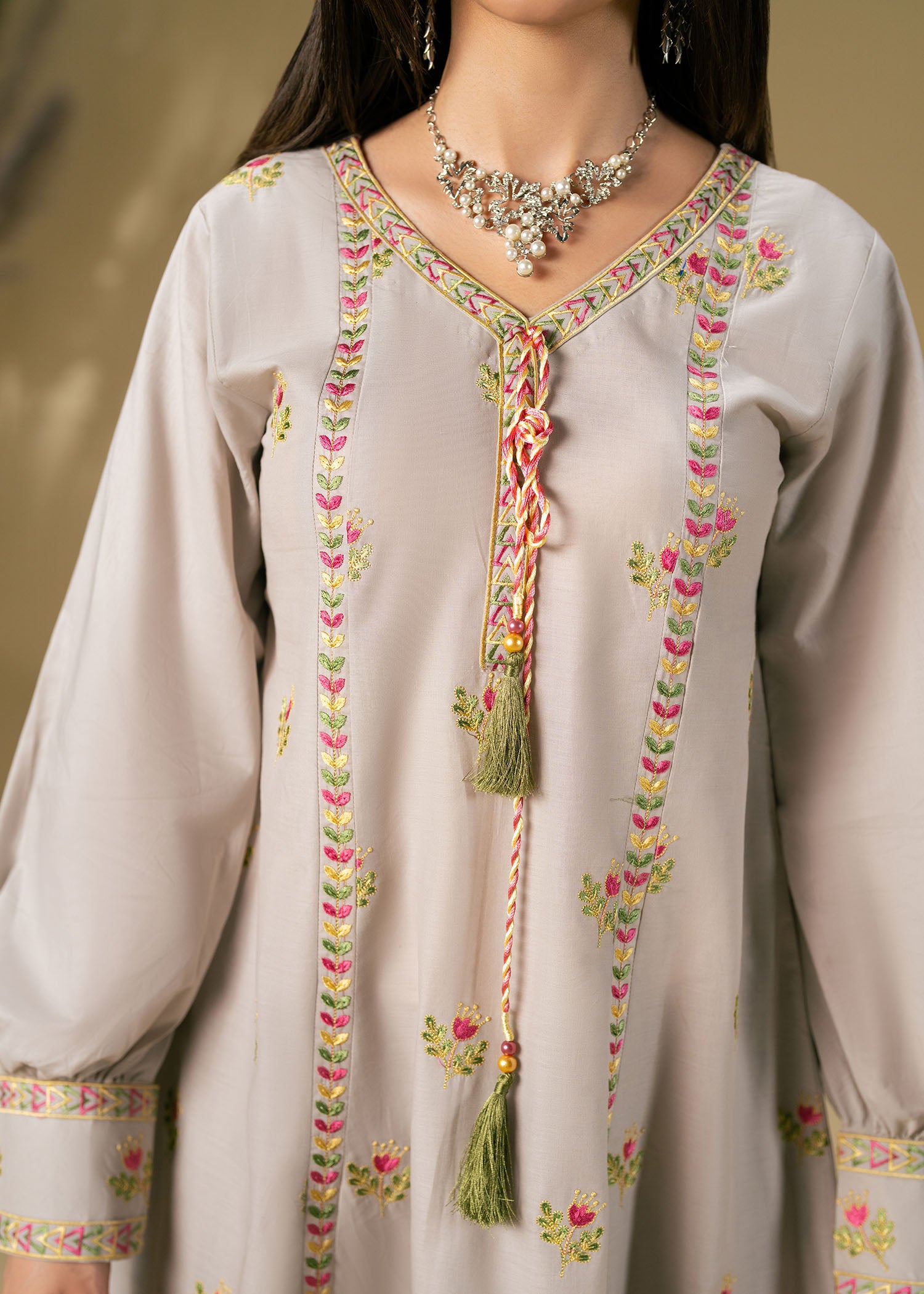 lawn Short Frock in Light grey