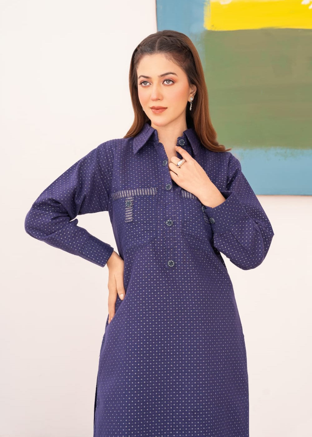 khaddi net Co Ord Sets in Navy blue