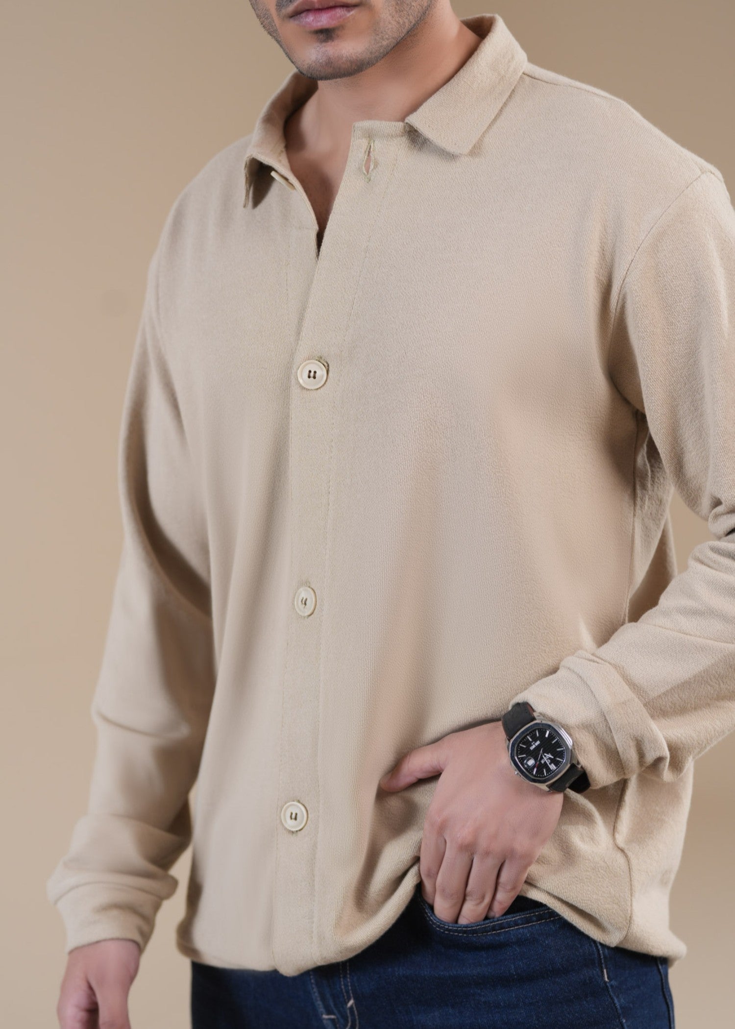 jersey knit Casual Shirt in Beige