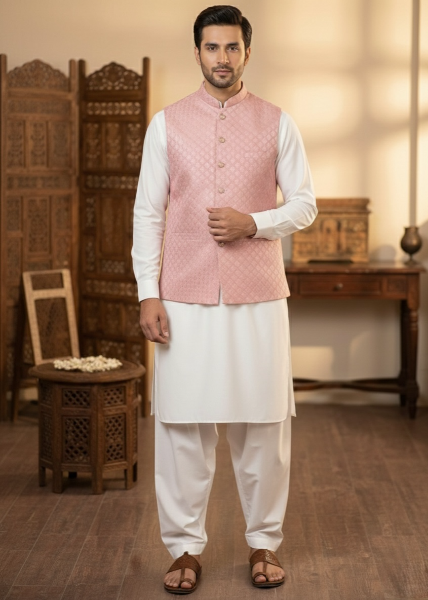 raw silk Waistcoat in Pink