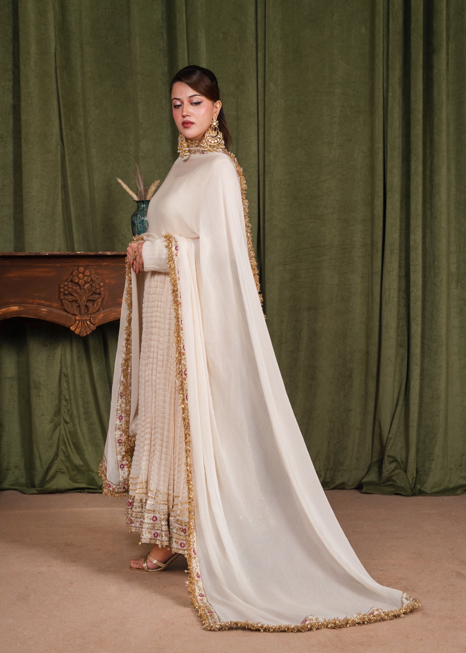 chiffon Anarkali in Ivory