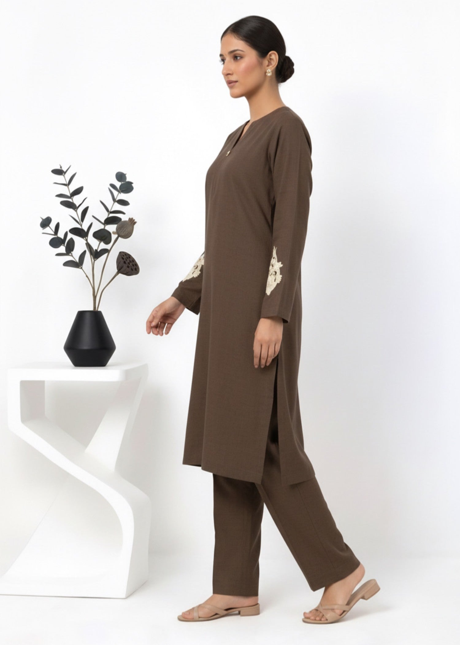 wash & wear Kurta Set in Dark brown